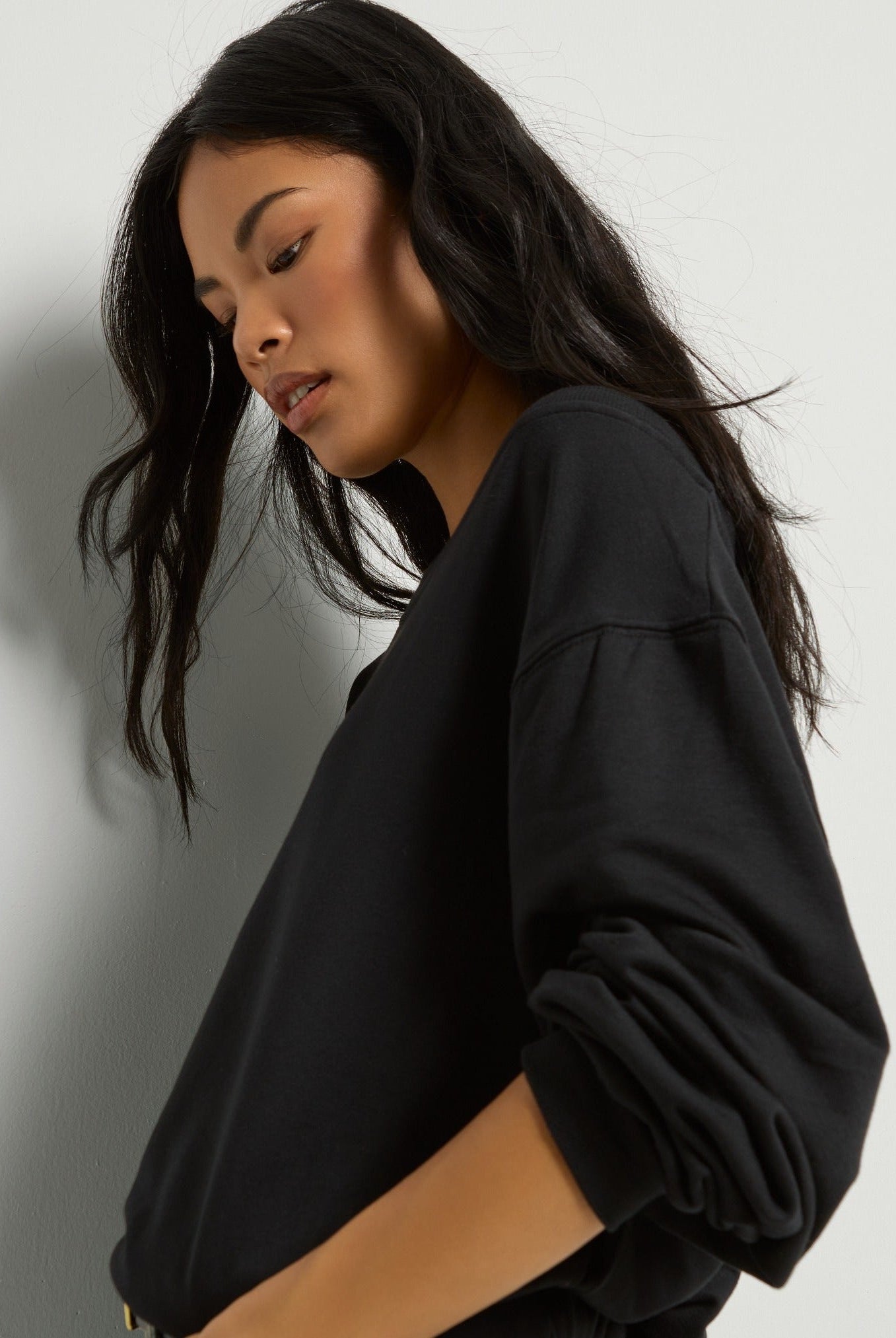 Black $|& SEAS Brooksville One Shoulder Sweatshirt - VOF Front