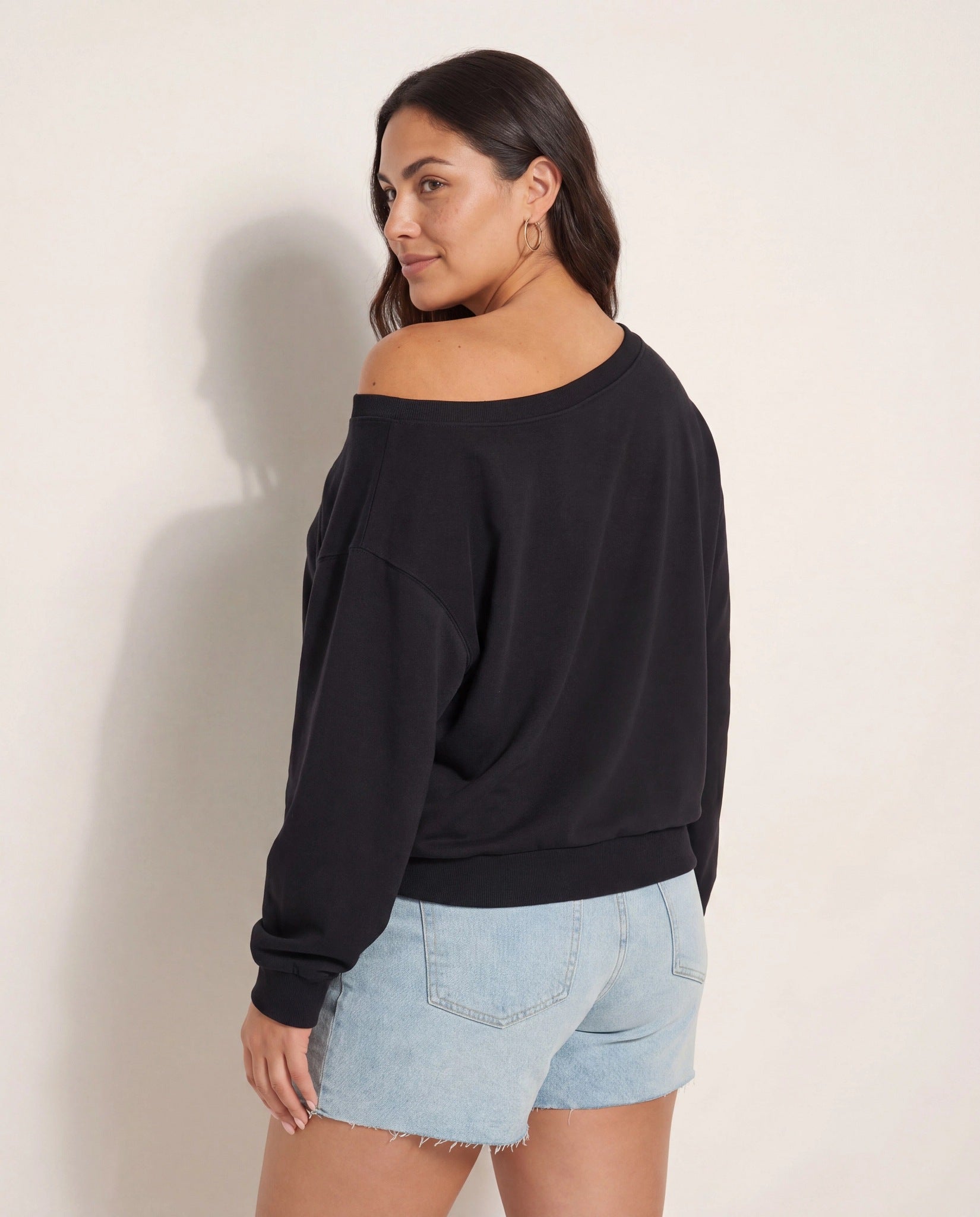 Black $|& SEAS Brooksville One Shoulder Sweatshirt - SOF Back