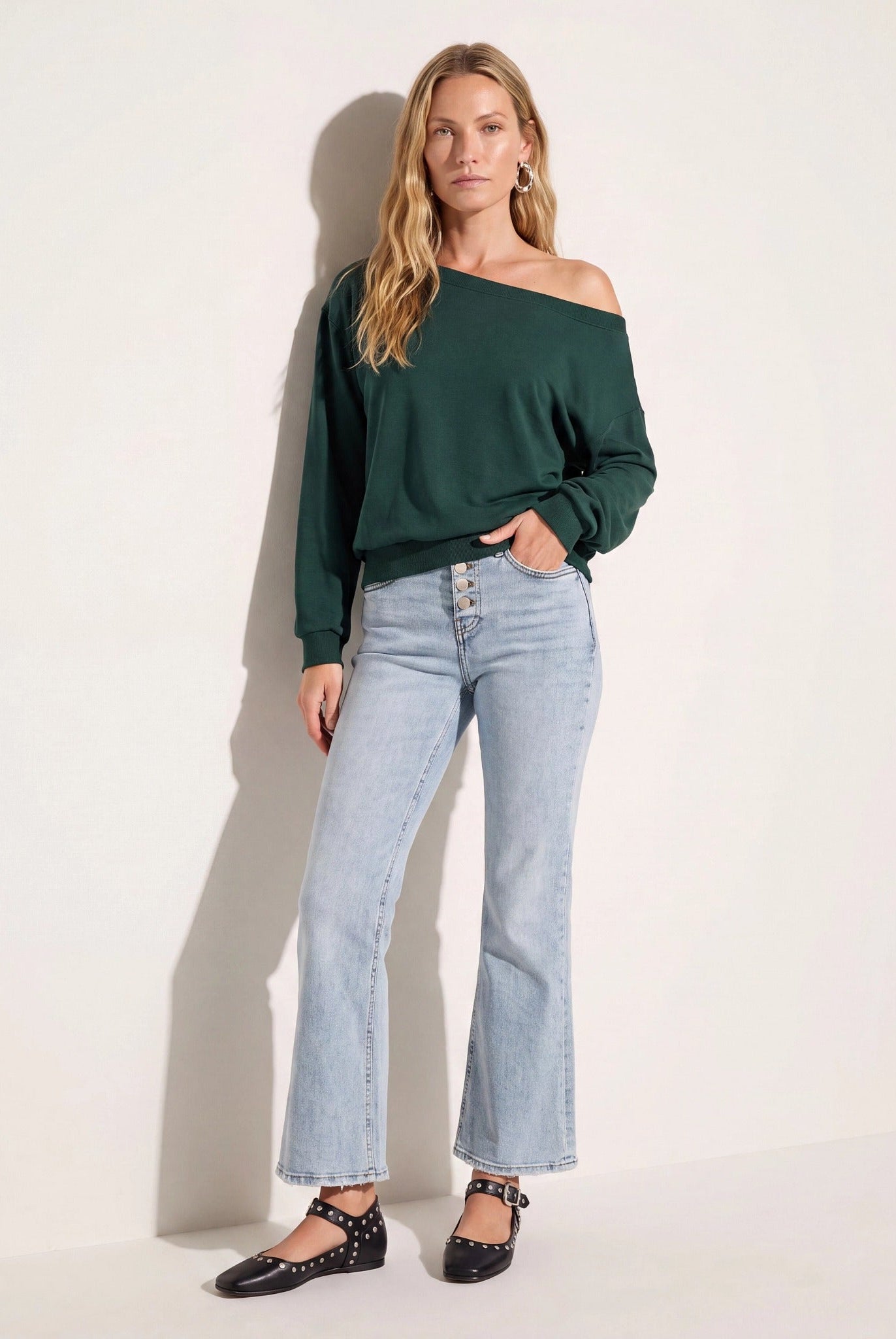 Hunter Green $|& SEAS Brooksville One Shoulder Sweatshirt - SOF Back