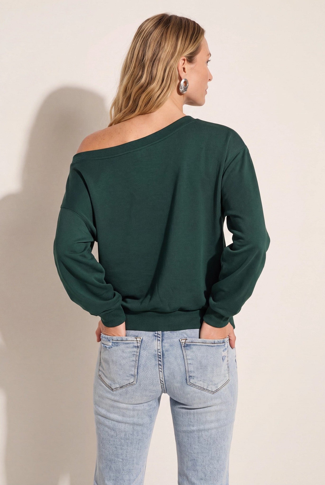 Hunter Green $|& SEAS Brooksville One Shoulder Sweatshirt - SOF Side