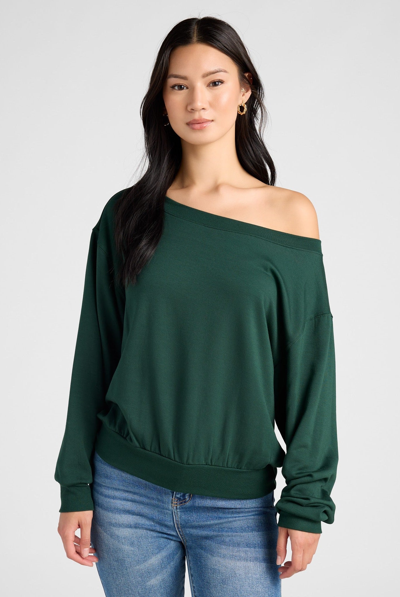 Hunter Green $|& SEAS Brooksville One Shoulder Sweatshirt - SOF Front