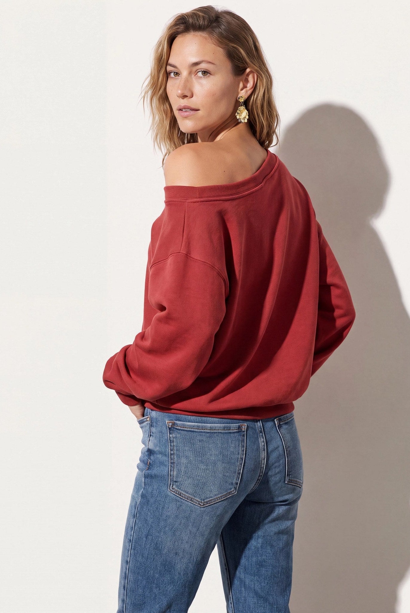 Rosewood $|& SEAS Brooksville One Shoulder Sweatshirt - SOF Back