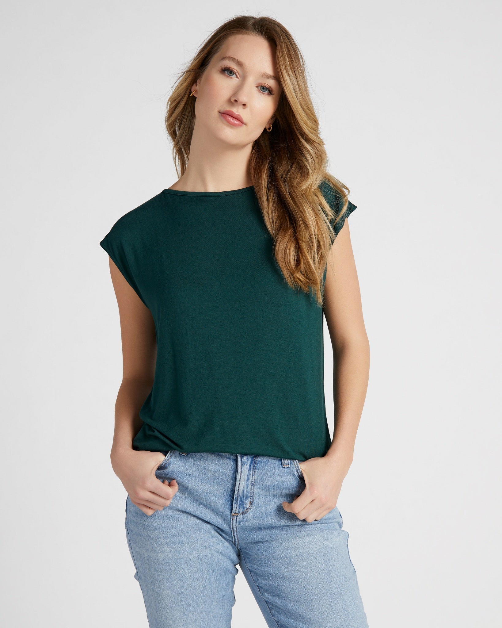 Hunter Green $|& SEAS Brentwood Boat Neck Top - SOF Front