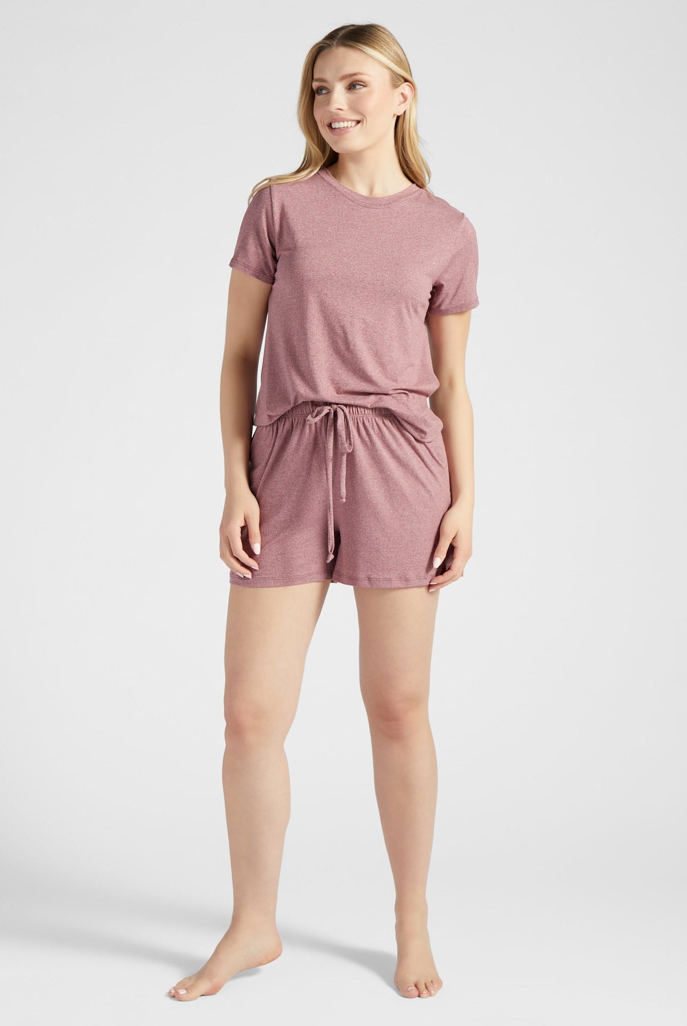 Heather Plum $|& 78&SUNNY Heather Tee and Short Sleep Set - SOF Front
