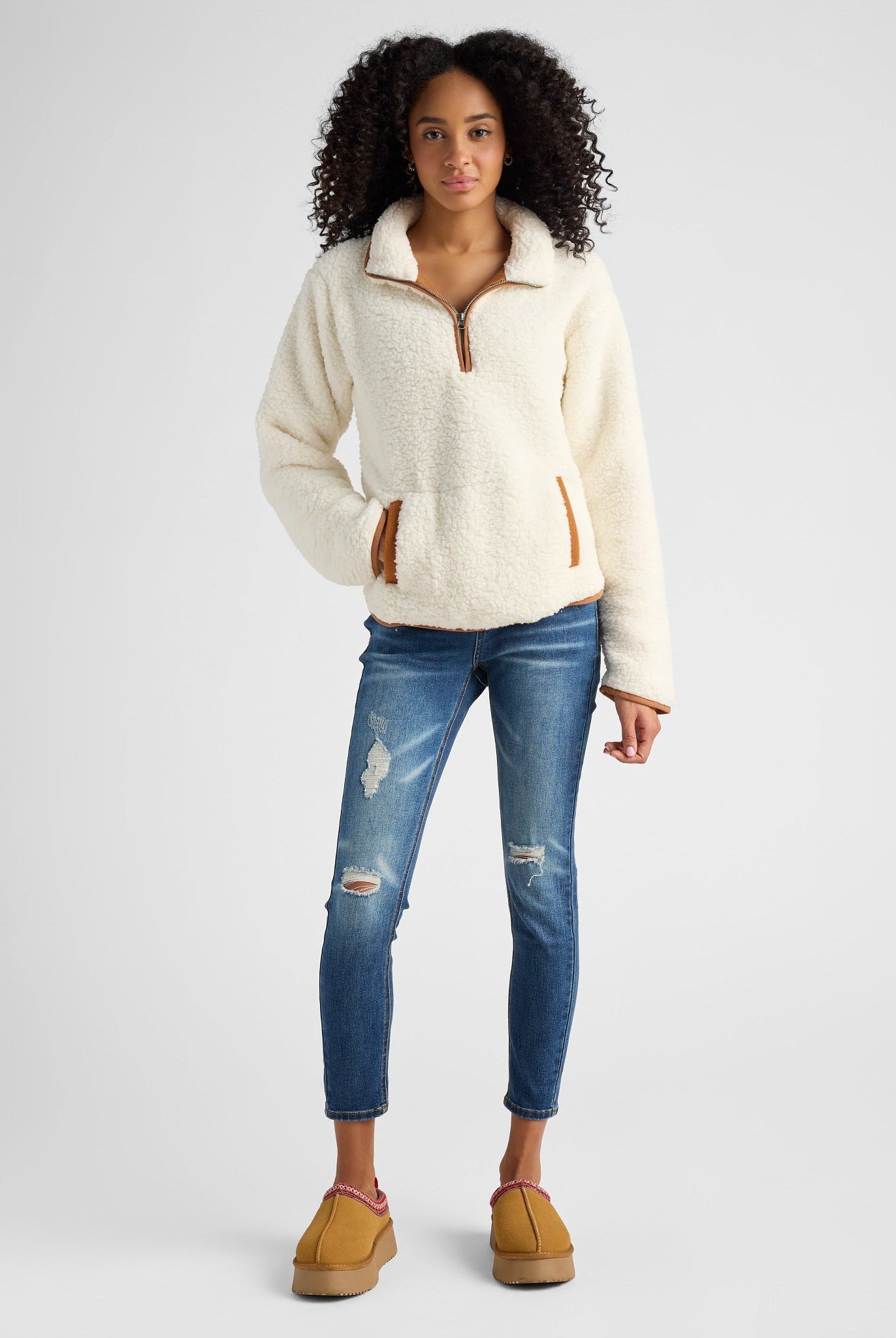 Ivory/Camel $|& SEAS Big Bear Quarter Zip - SOF Full Front