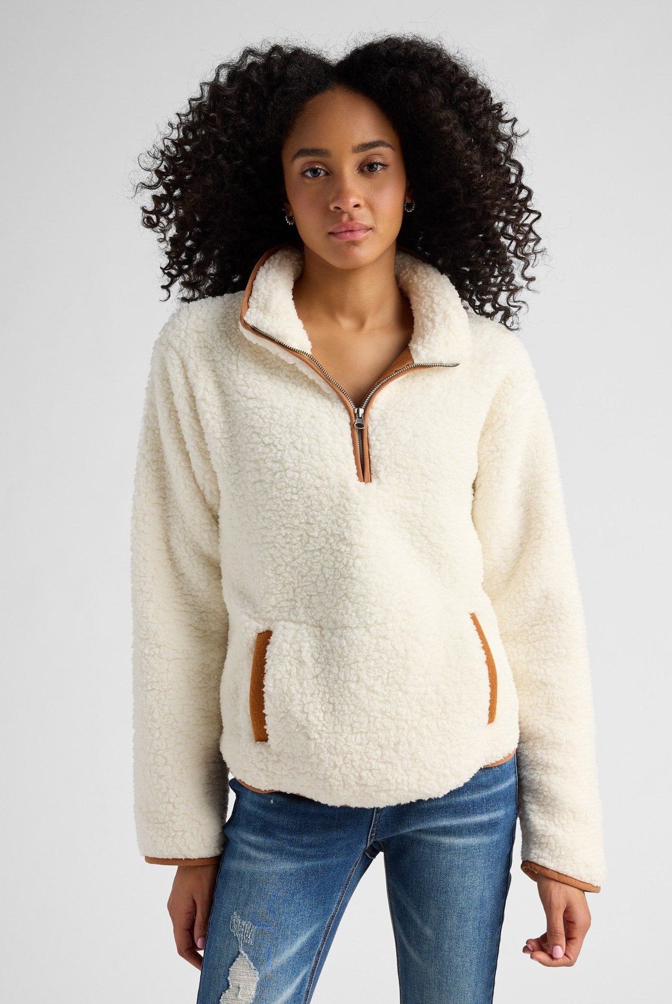 Ivory/Camel $|& SEAS Big Bear Quarter Zip - SOF Front
