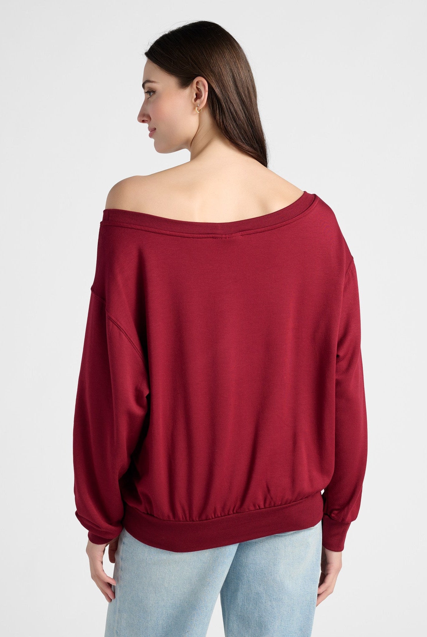 Cabernet $|& SEAS Brooksville One Shoulder Sweatshirt - SOF Back
