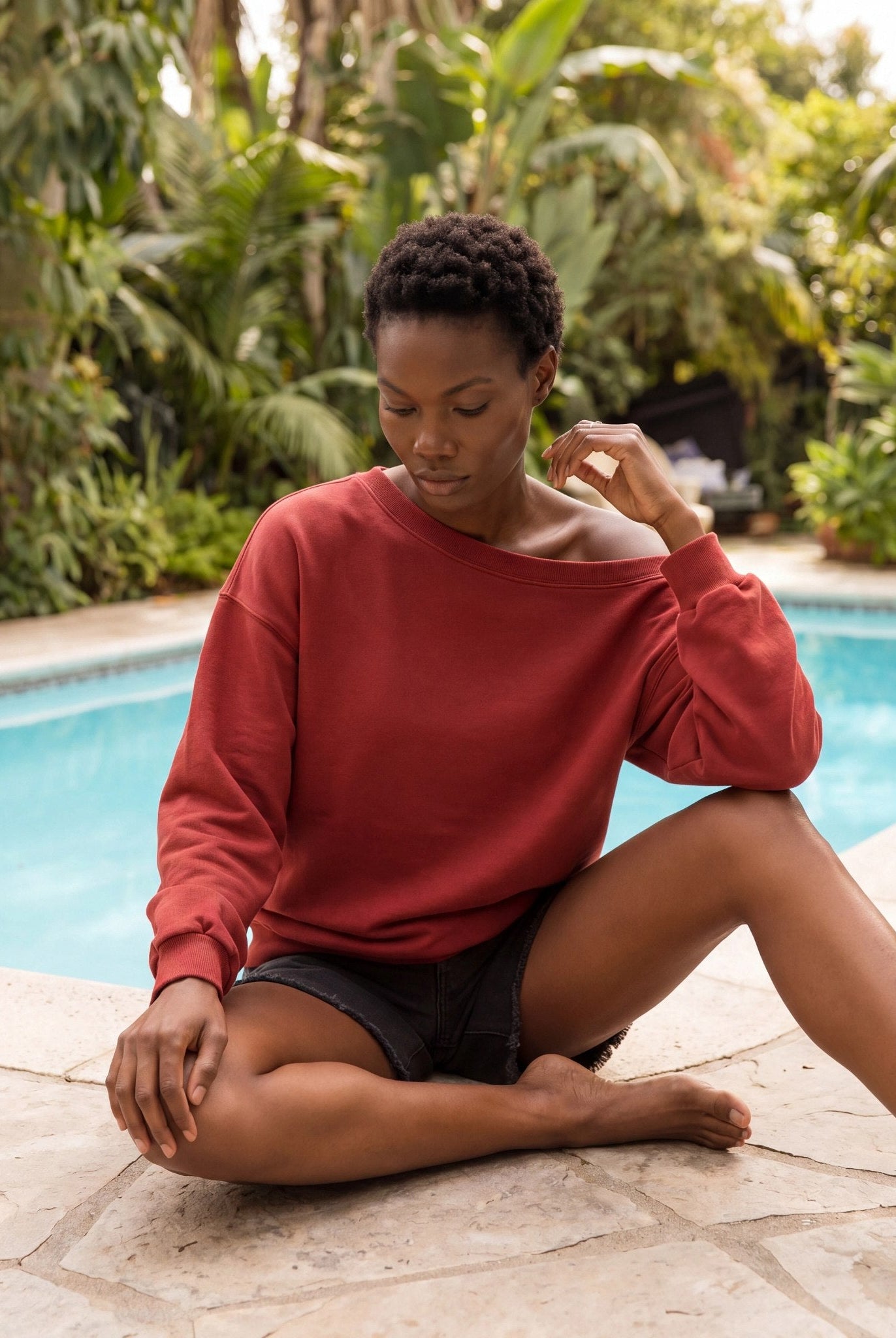 Cabernet $|& SEAS Brooksville One Shoulder Sweatshirt - SOF Side