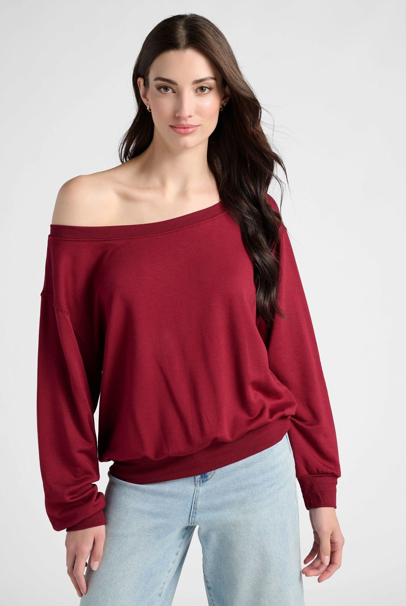 Cabernet $|& SEAS Brooksville One Shoulder Sweatshirt - SOF Front