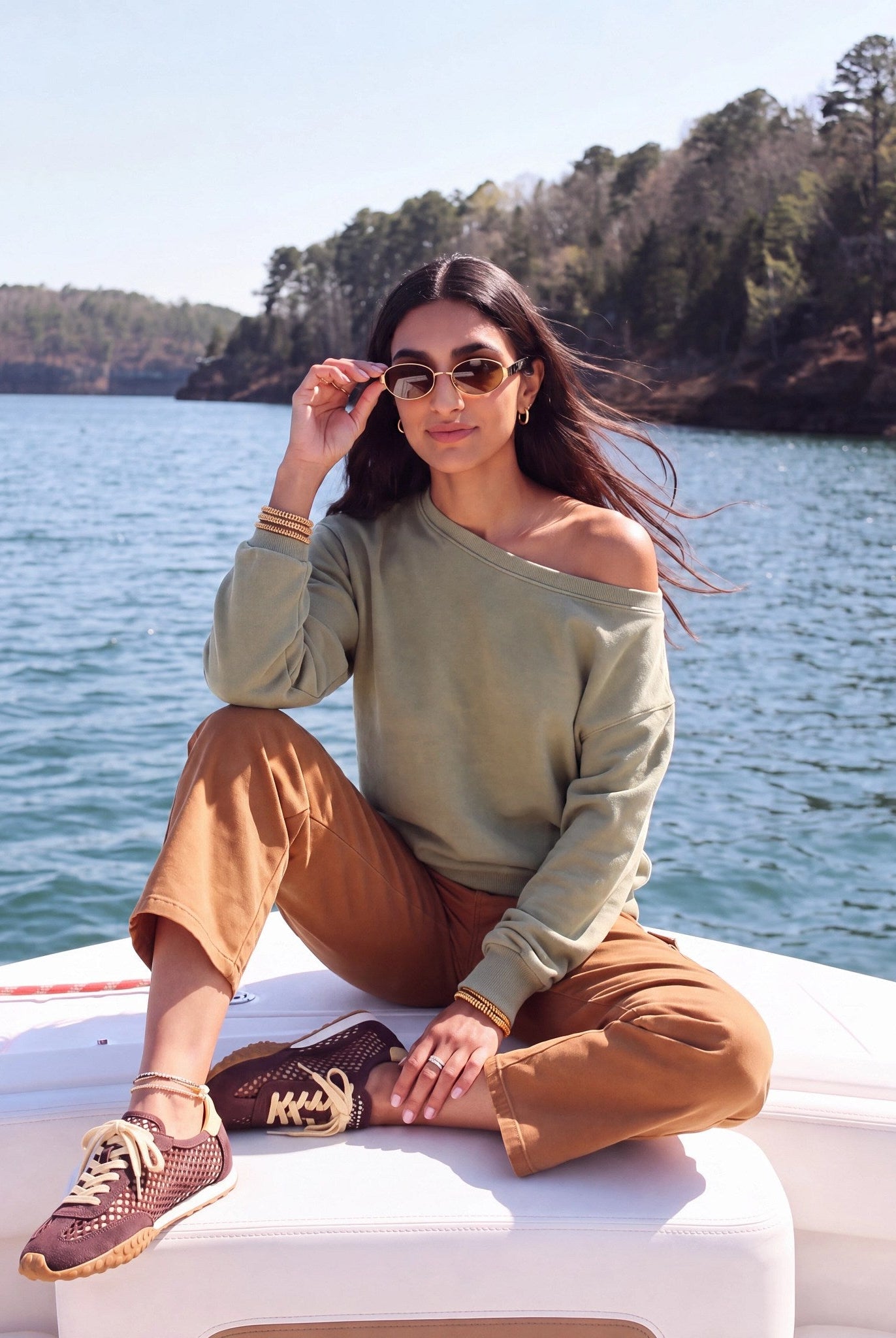 Light Olive $|& SEAS Brooksville One Shoulder Sweatshirt - SOF Side
