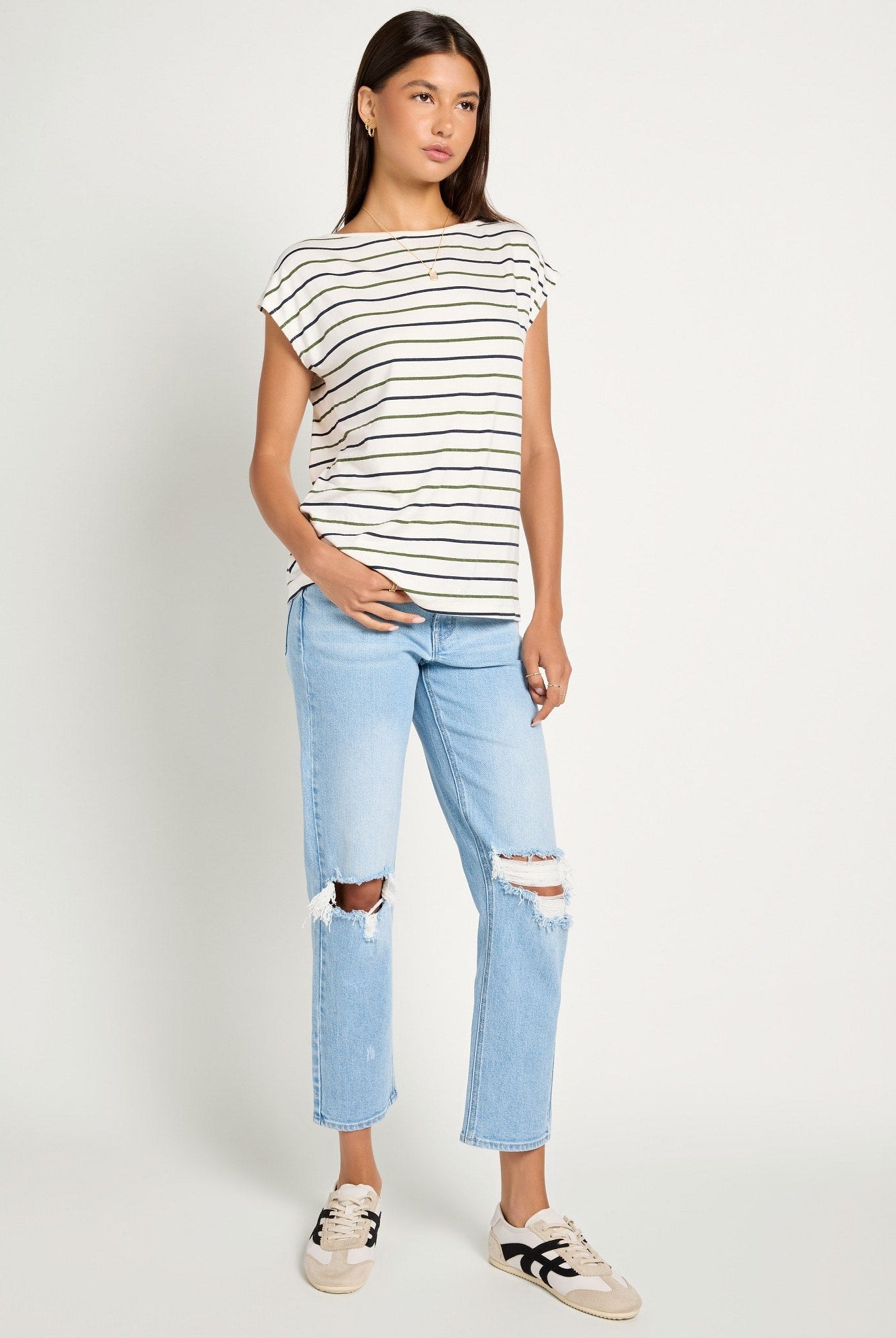 Natural/Nymph/Indin $|& SEAS Brentwood Boat Neck Stripe Top - UGC On Fig