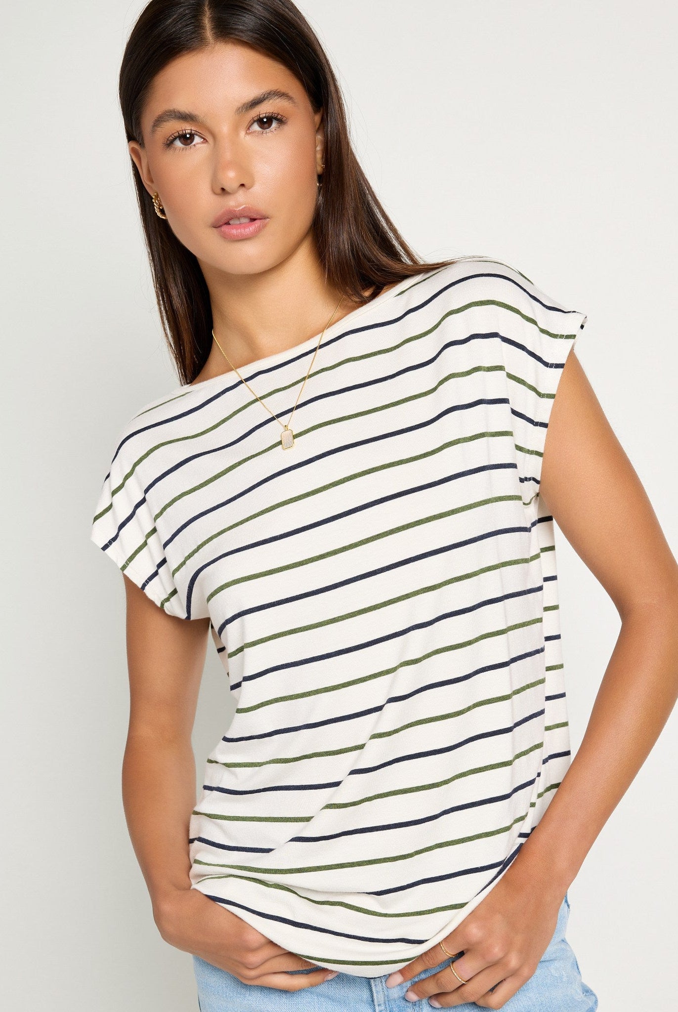 Natural/Nymph/Indin $|& SEAS Brentwood Boat Neck Stripe Top - SOF Front