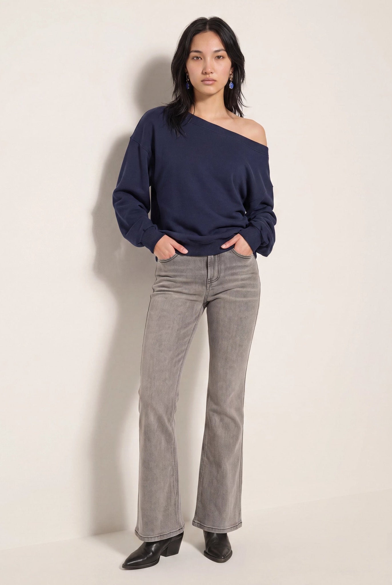 Navy $|& SEAS Brooksville One Shoulder Sweatshirt - UGC On Fig