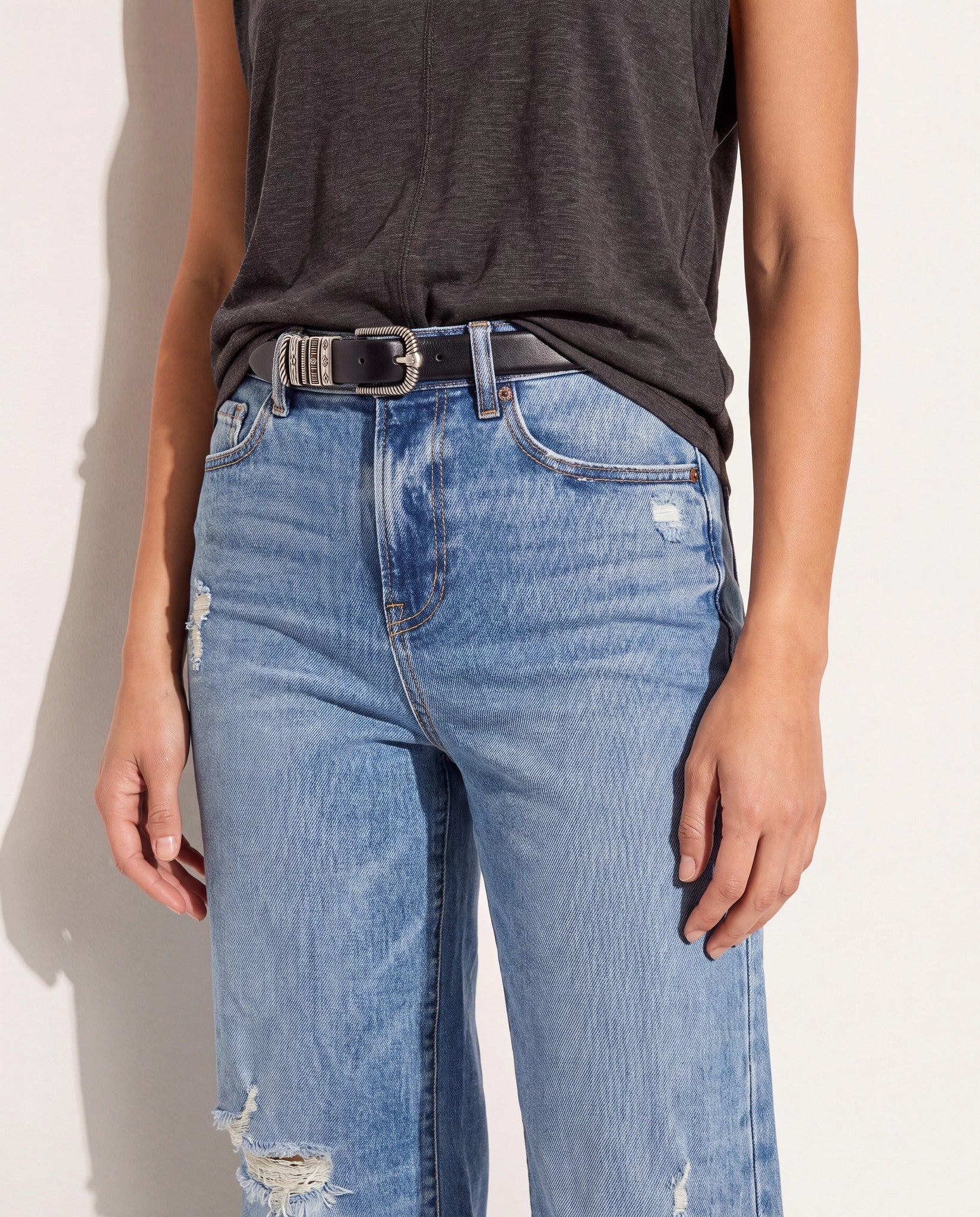 Medium Wash $|& SEAS Joni Wide Leg Distressed Jeans - SOF Back