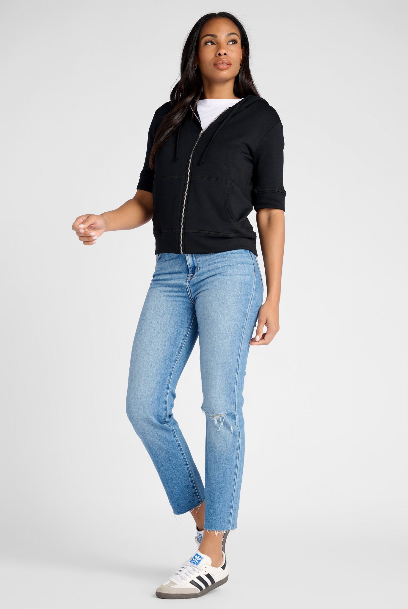 Black $|& SEAS Short Sleeve Fleece Zip Up - SOF Full Front