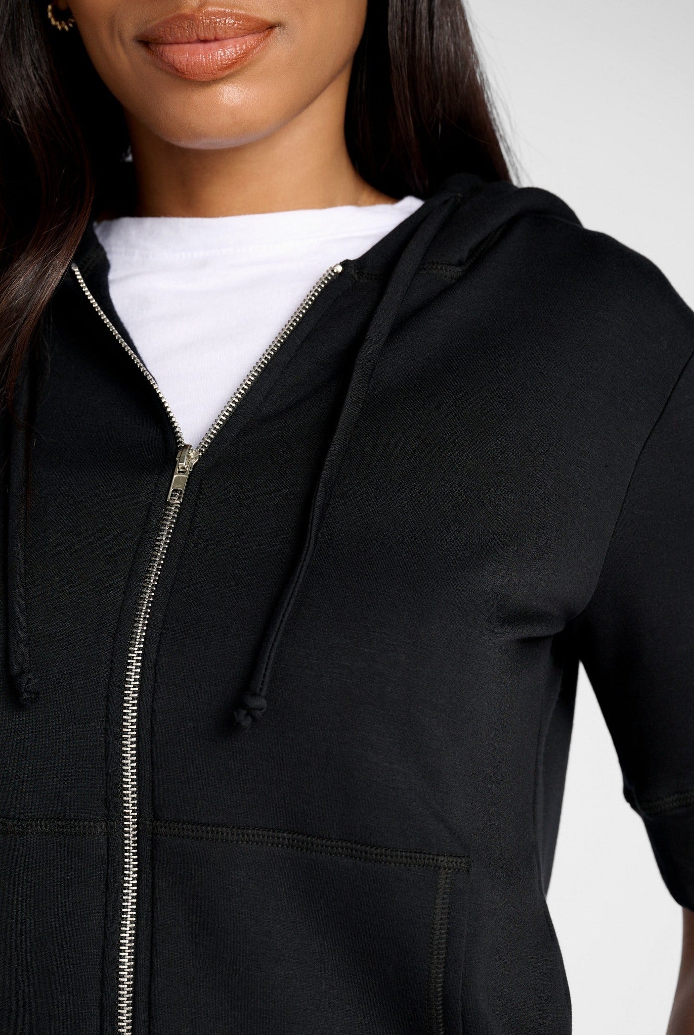 Black $|& SEAS Short Sleeve Fleece Zip Up - SOF Detail