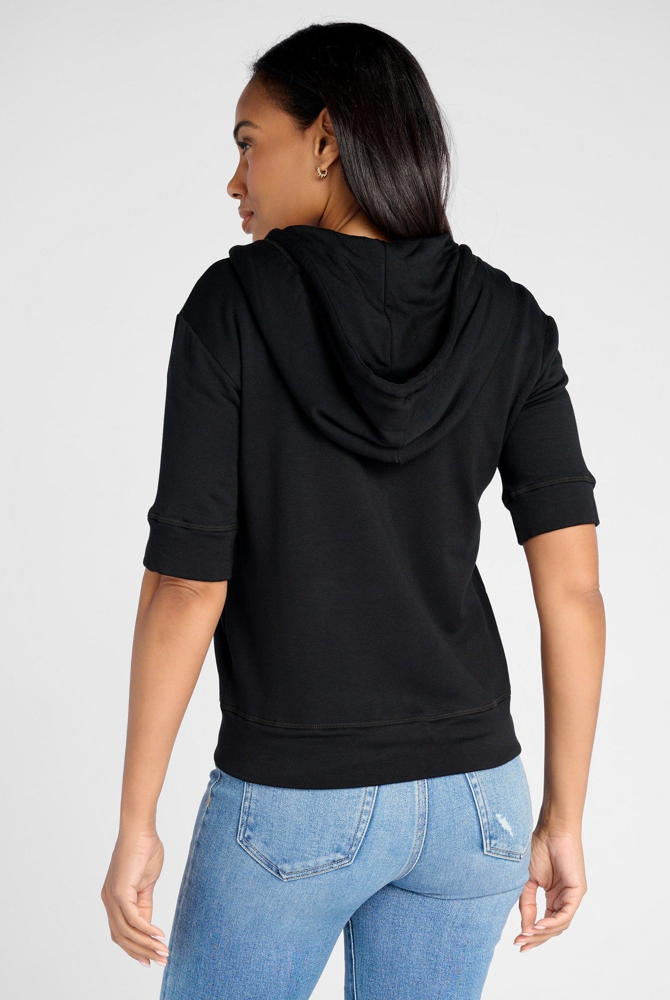 Black $|& SEAS Short Sleeve Fleece Zip Up - SOF Back