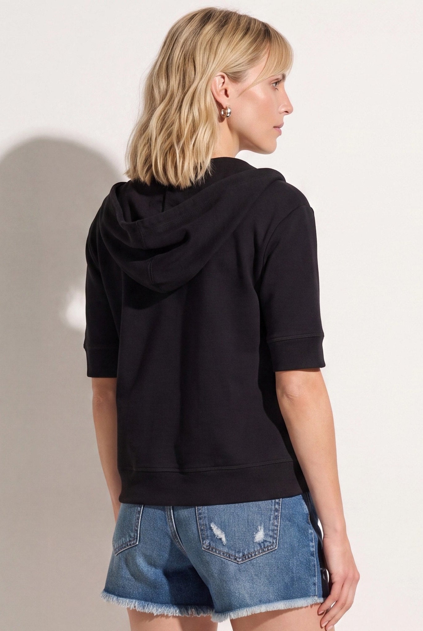 Black $|& SEAS Short Sleeve Fleece Zip Up - SOF Side