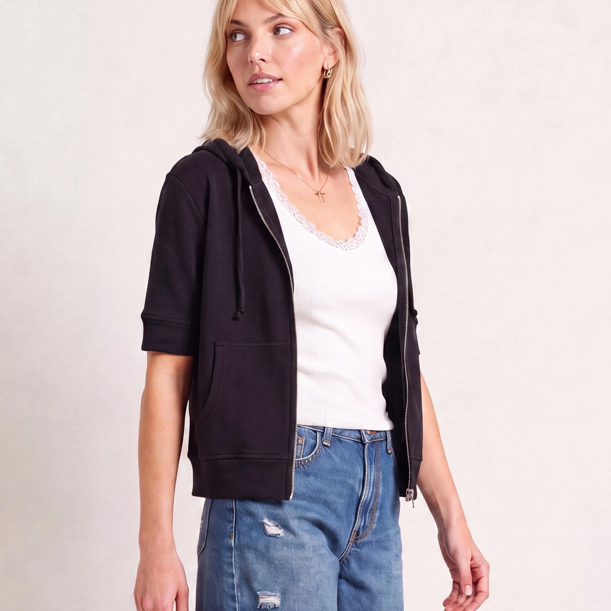 Short Sleeve Zip Hoodie | Seventy Eight and Sunny