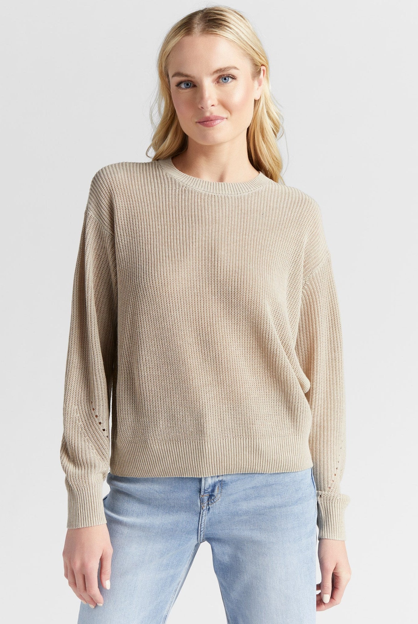 Oatmeal $|& SEAS Coastal Crewneck Pullover Sweater - SOF Front