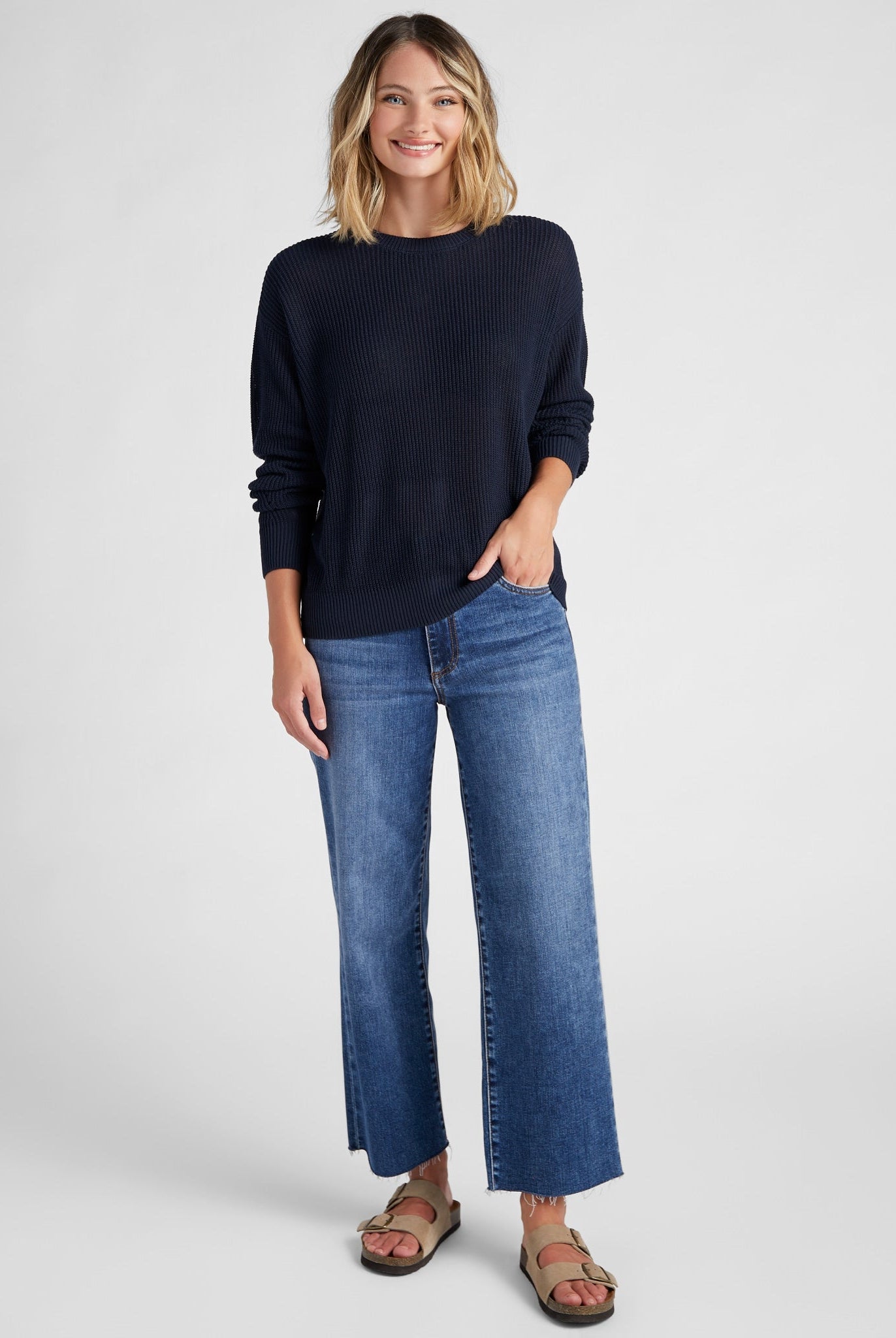 Navy $|& SEAS Coastal Crewneck Pullover Sweater - SOF Full Front