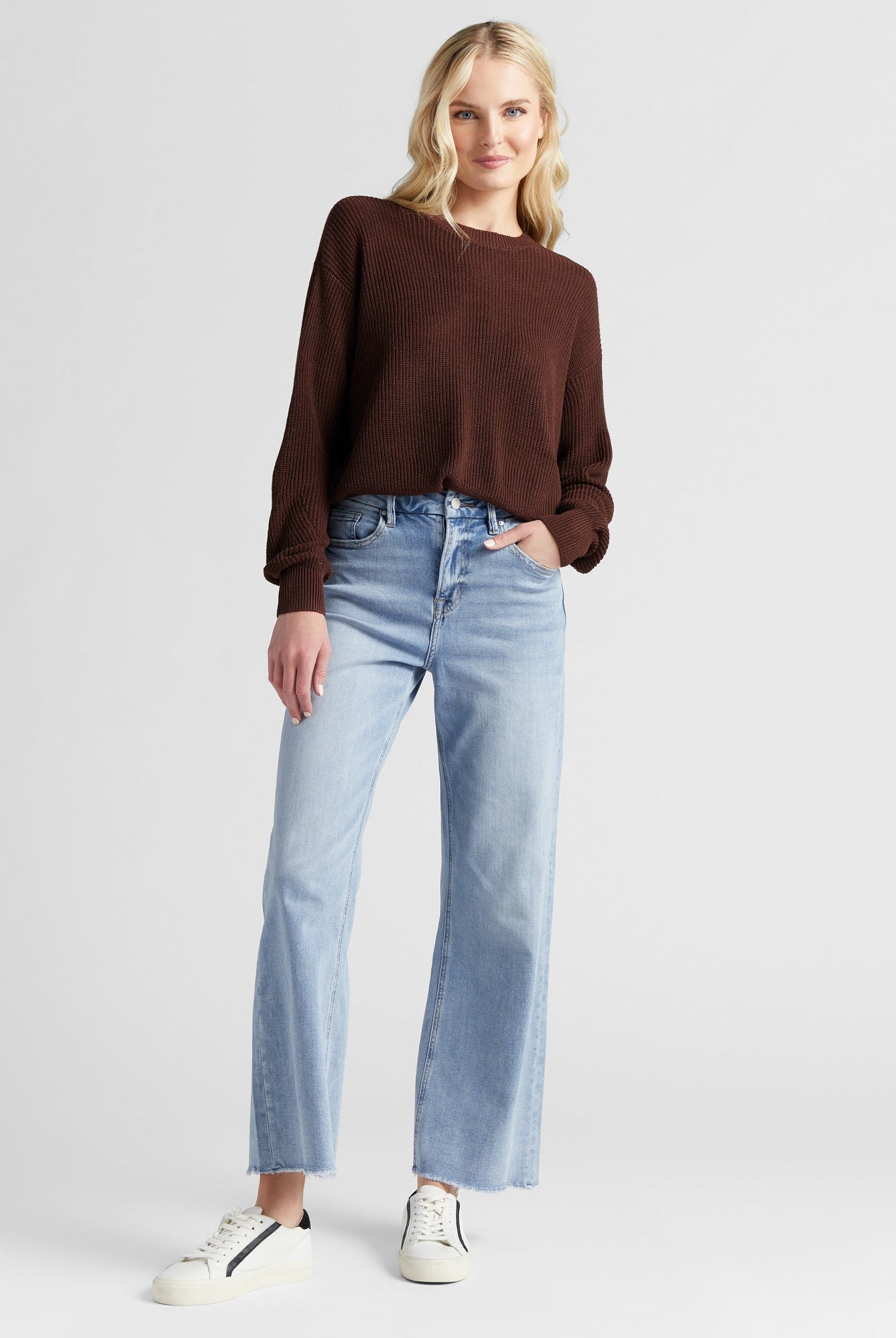 Chocolate $|& SEAS Coastal Crewneck Pullover Sweater - SOF Full Front