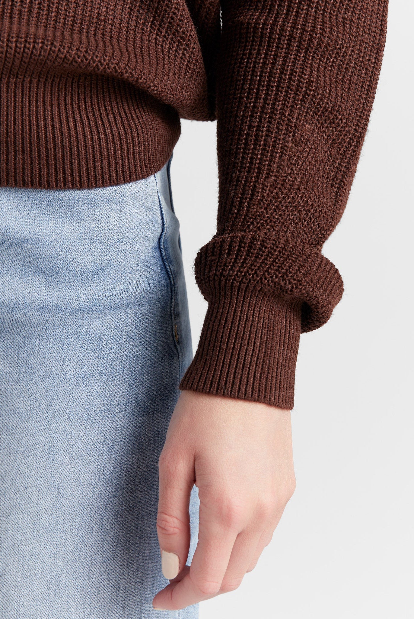 Chocolate $|& SEAS Coastal Crewneck Pullover Sweater - SOF Detail