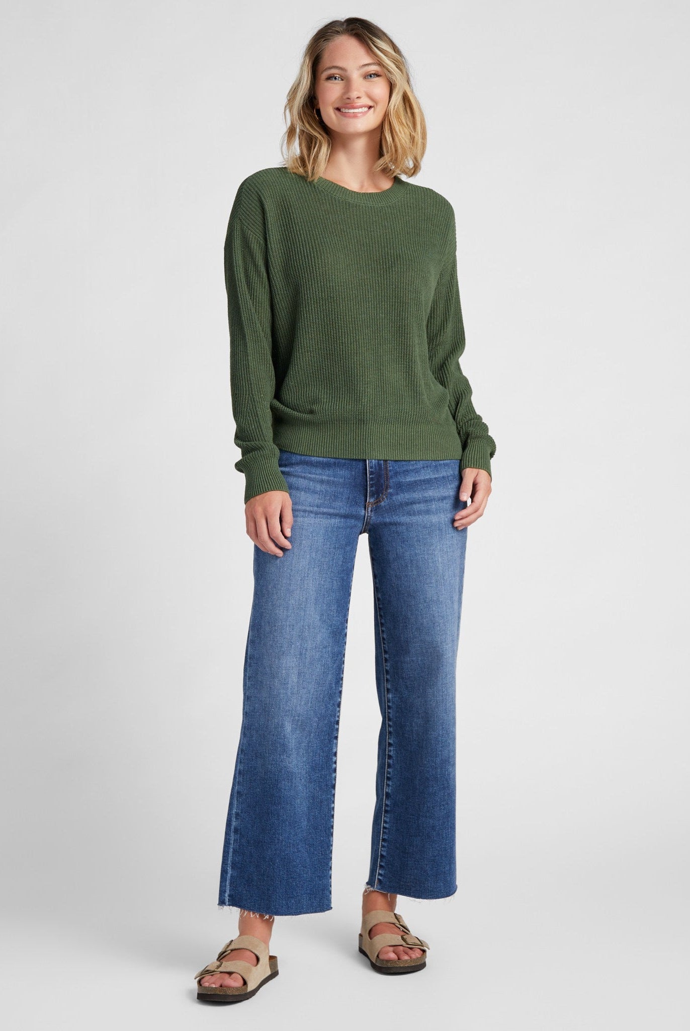 Olive $|& SEAS Coastal Crewneck Pullover Sweater - SOF Full Front