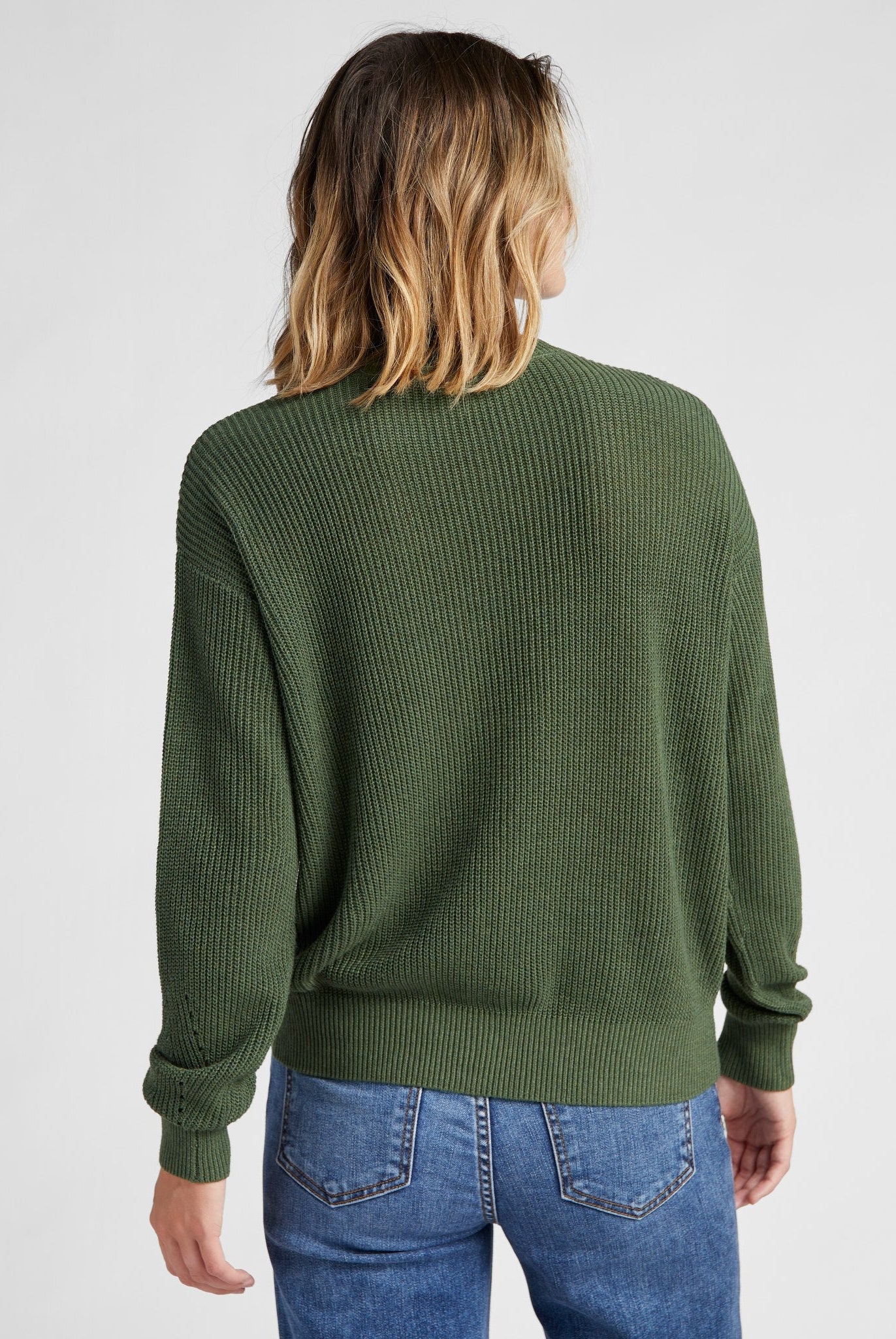 Olive $|& SEAS Coastal Crewneck Pullover Sweater - SOF Back