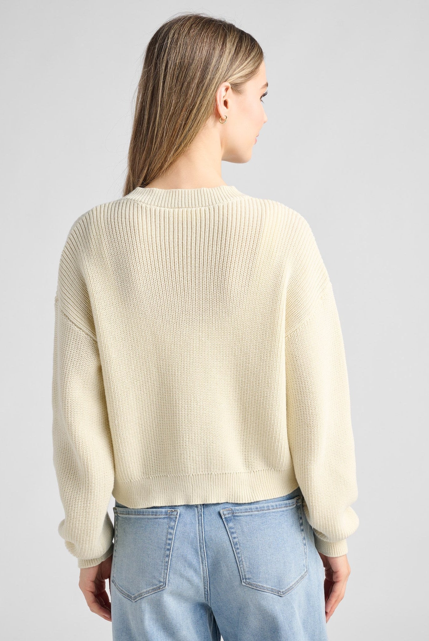 Cream $|& SEAS Coastal V-Neck Cardigan - SOF Back