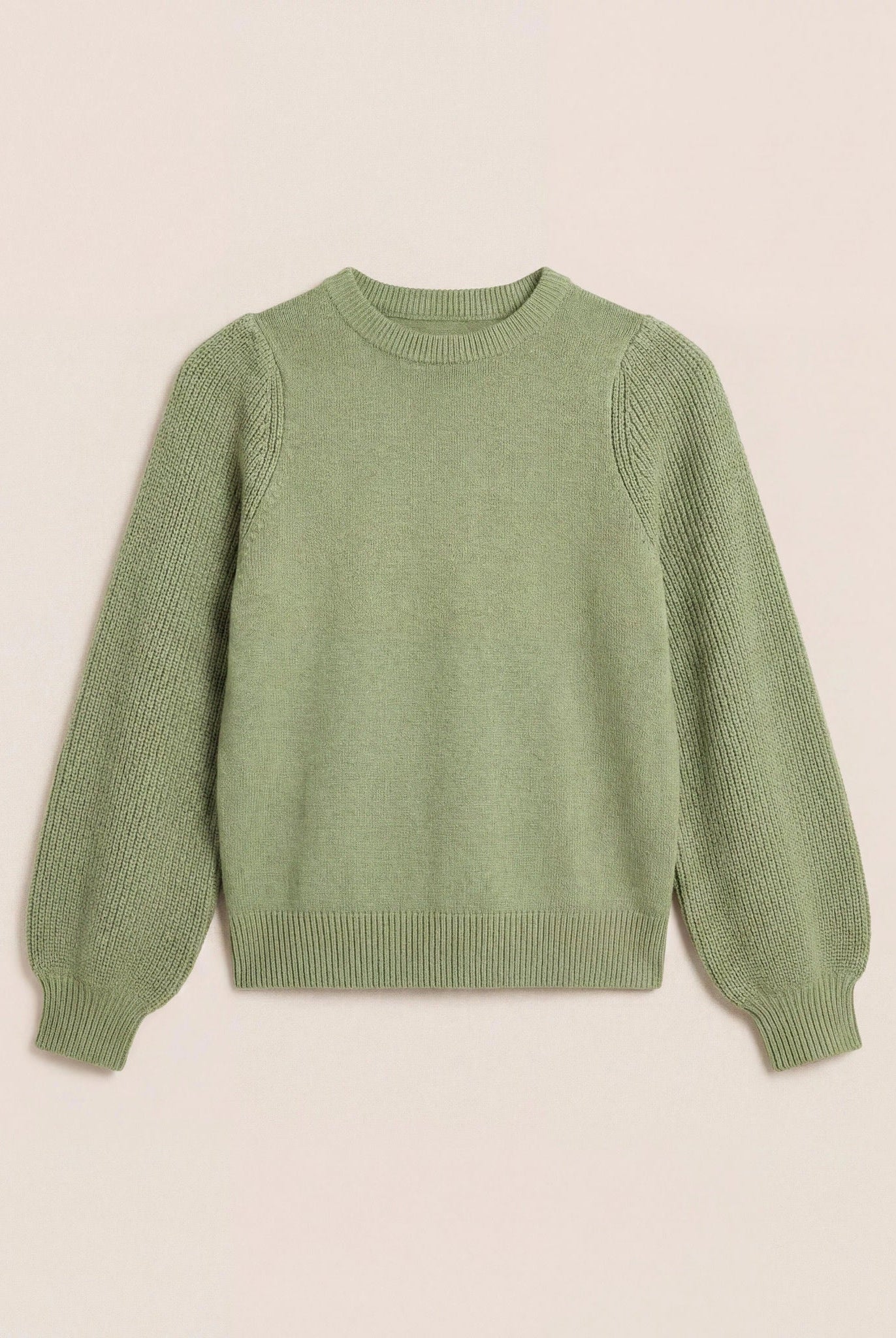 Frosty Spruce $|& SEAS Pacific Puff Shoulder Crew Neck Sweater - VOF Detail