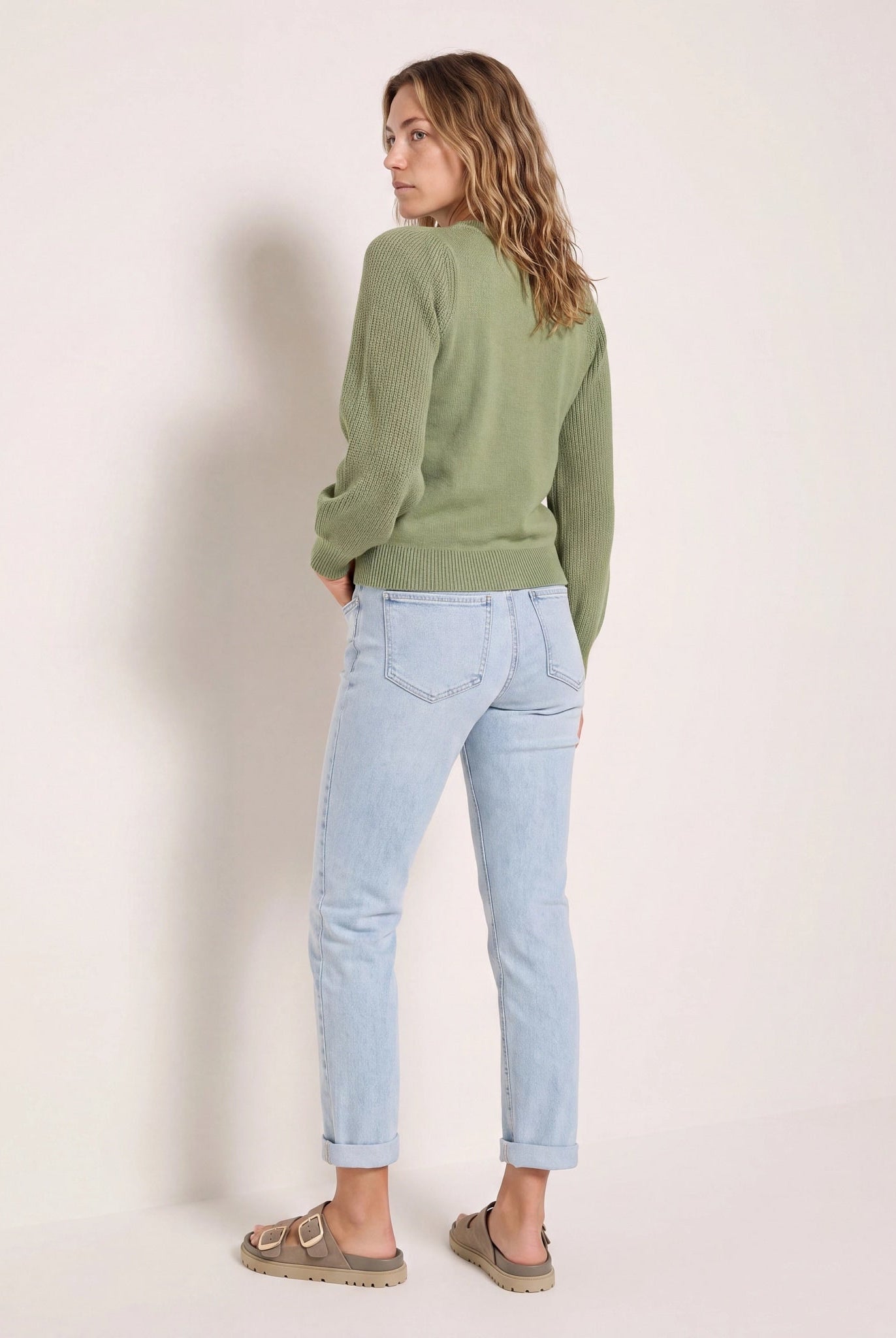 Frosty Spruce $|& SEAS Pacific Puff Shoulder Crew Neck Sweater