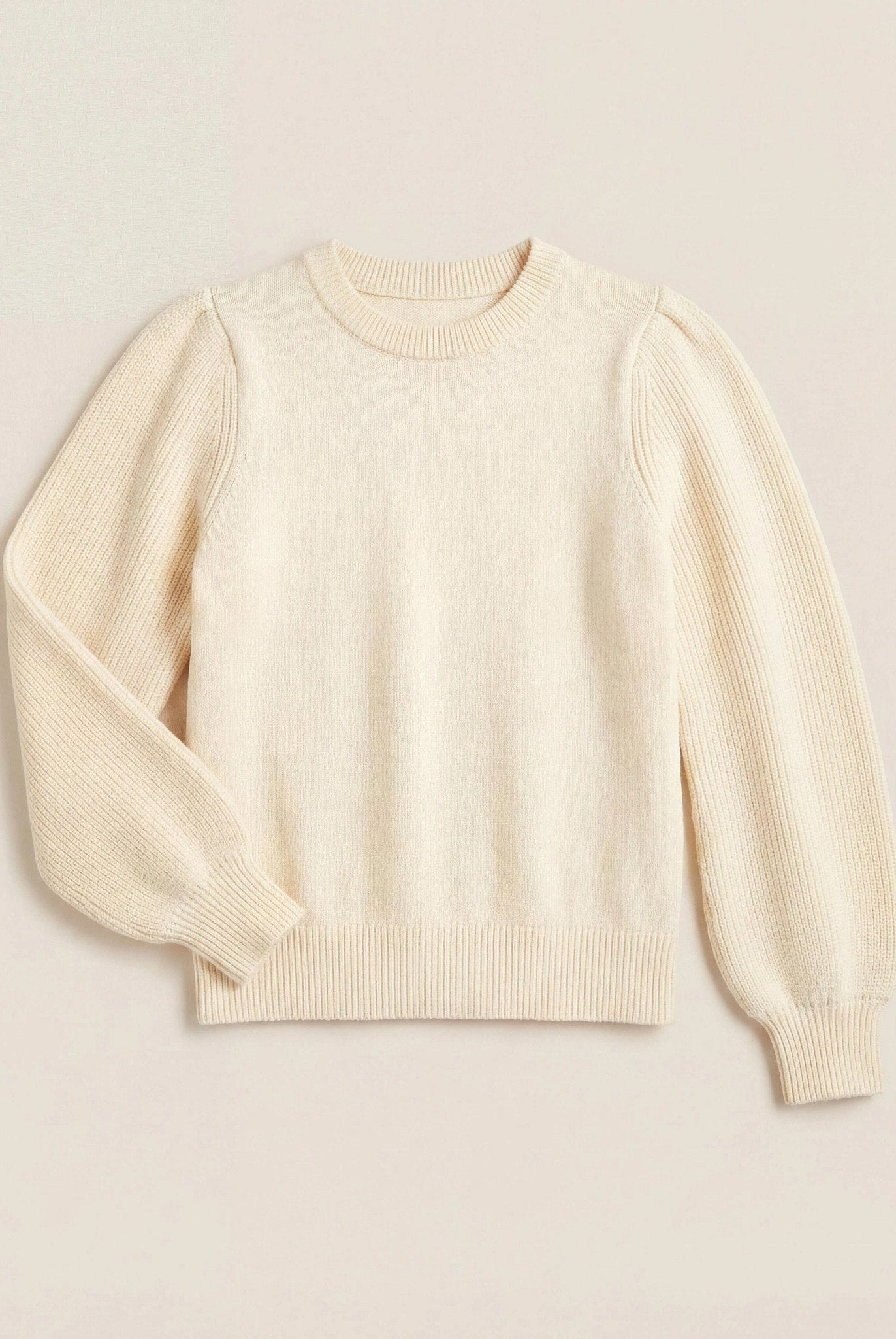 Cream $|& SEAS Pacific Puff Shoulder Crew Neck Sweater - VOF Detail