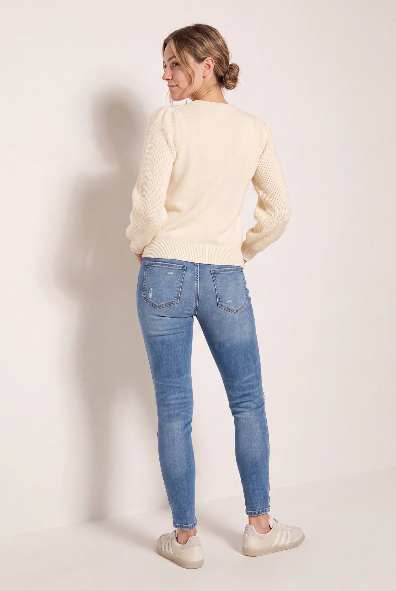 Cream $|& SEAS Pacific Puff Shoulder Crew Neck Sweater