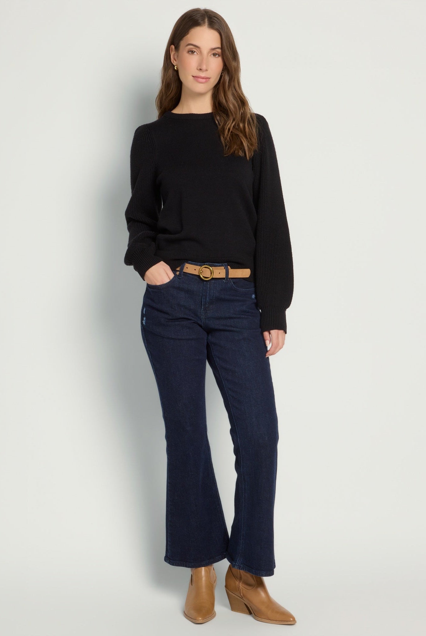 Black $|& SEAS Pacific Puff Shoulder Crew Neck Sweater - UGC On Fig