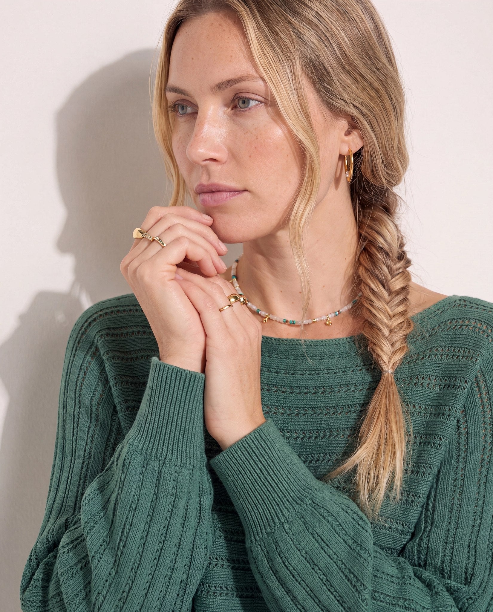 Frosty Spruce $|& SEAS Open Weave Dolman Sweater - SOF Front