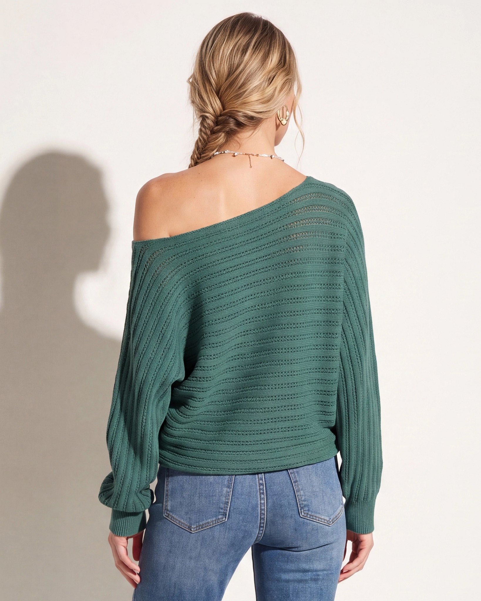 Frosty Spruce $|& SEAS Open Weave Dolman Sweater