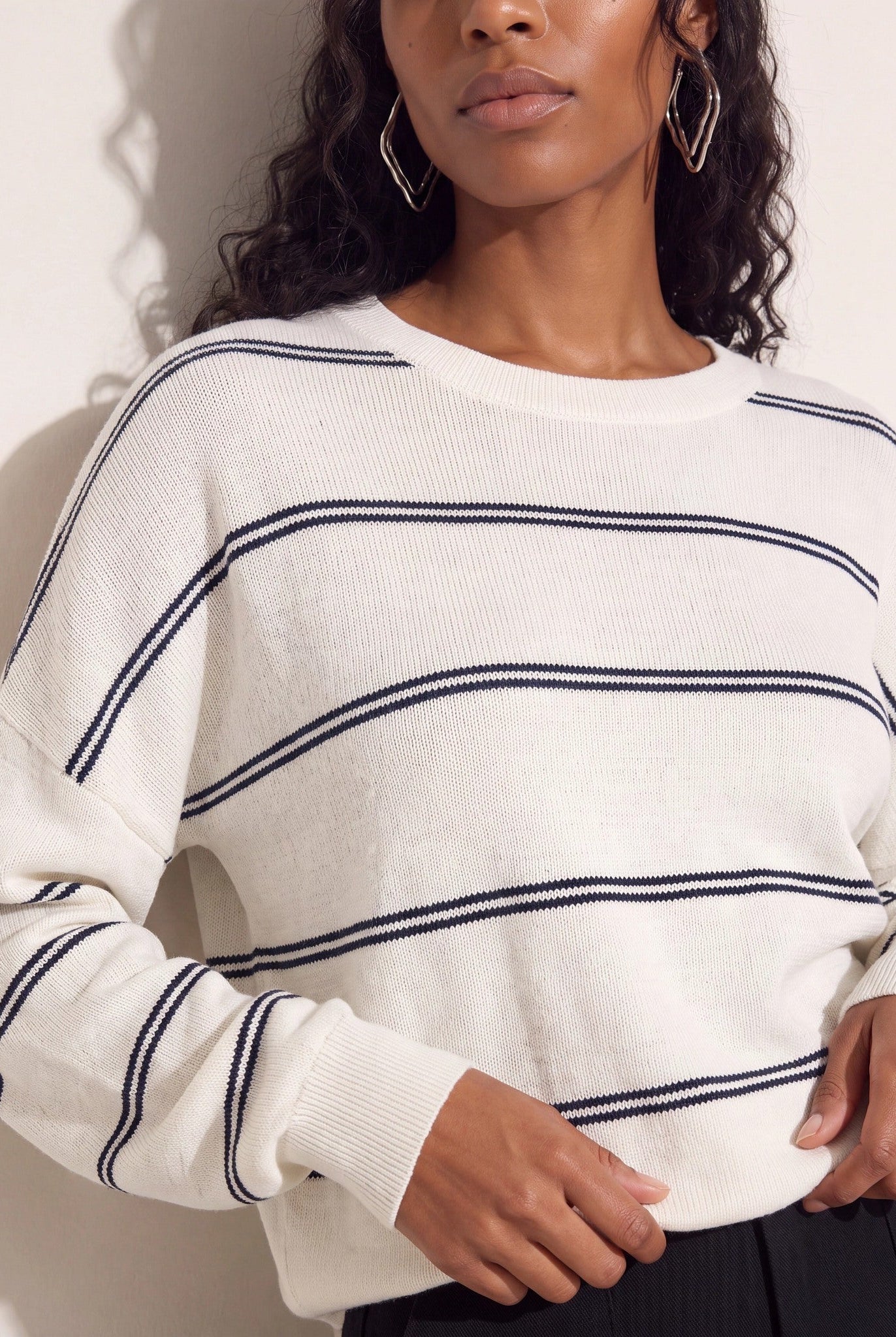 Ivory/Navy $|& SEAS Crew Neck Stripe Long Sleeve - SOF Back
