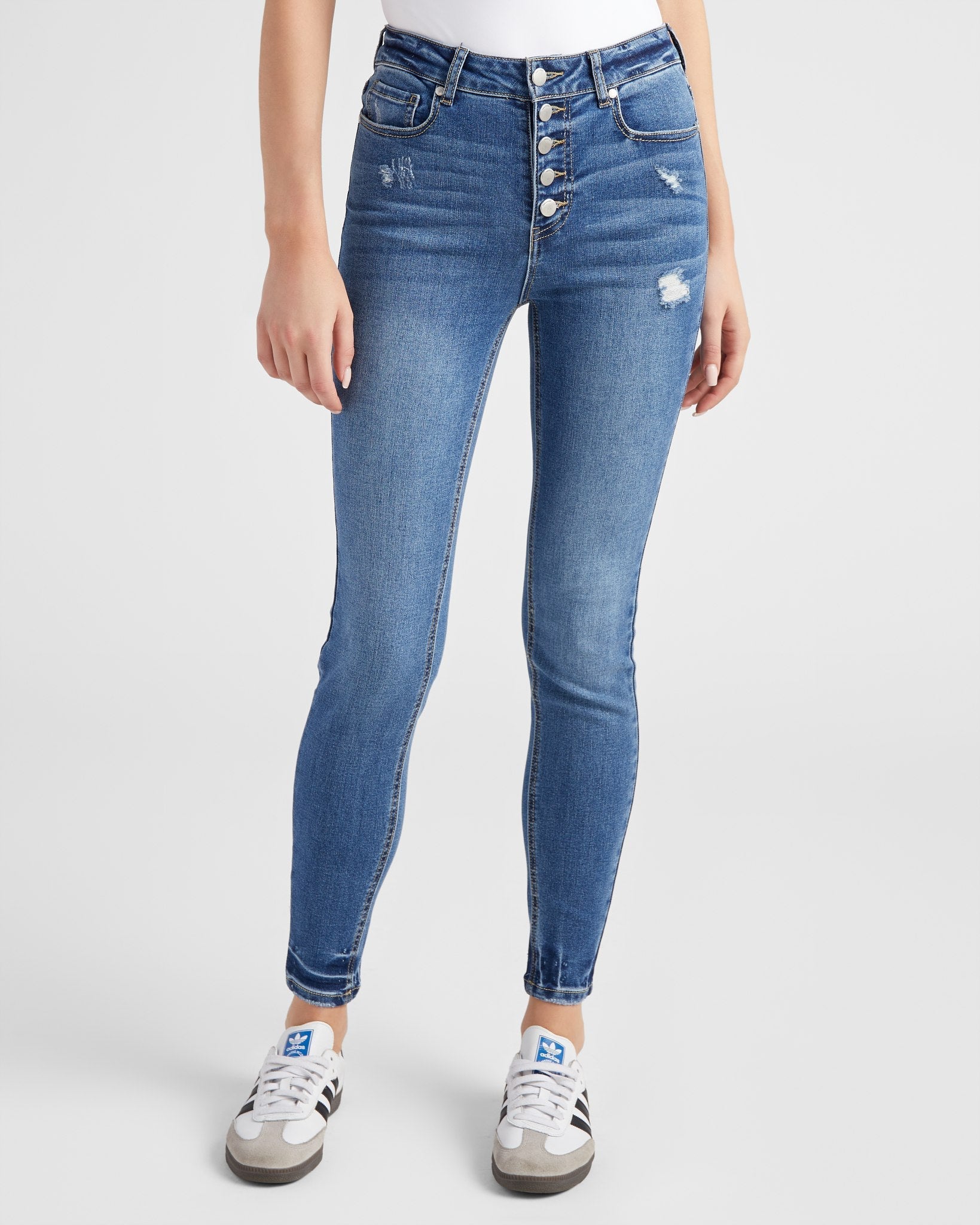 Medium Wash $|& SEAS Tina High Rise Ankle Skinny Jeans with Button Fly - SOF Front