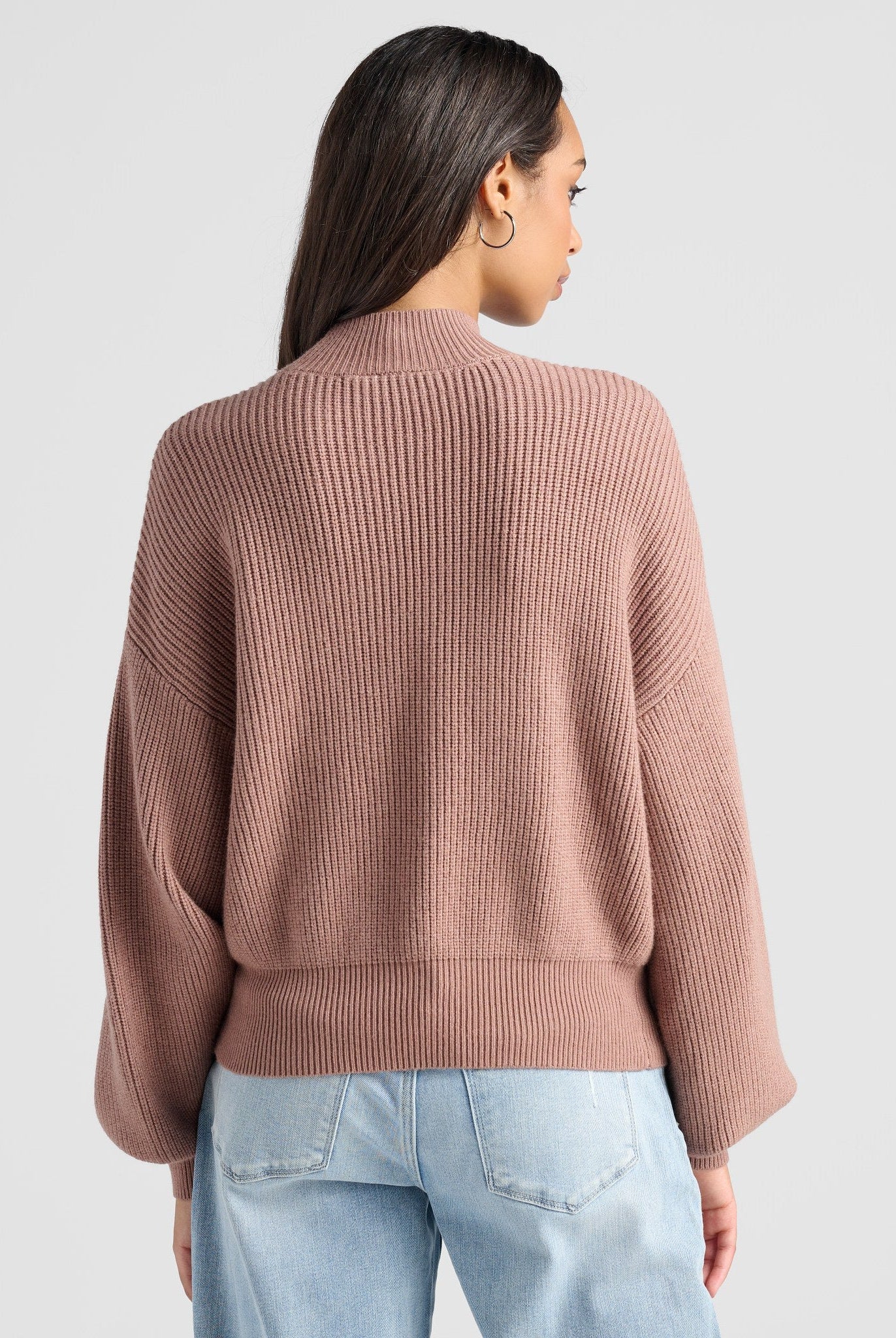 Heather Cocoa $|& SEAS Pacific Mock Neck Marled Sweater - SOF Back