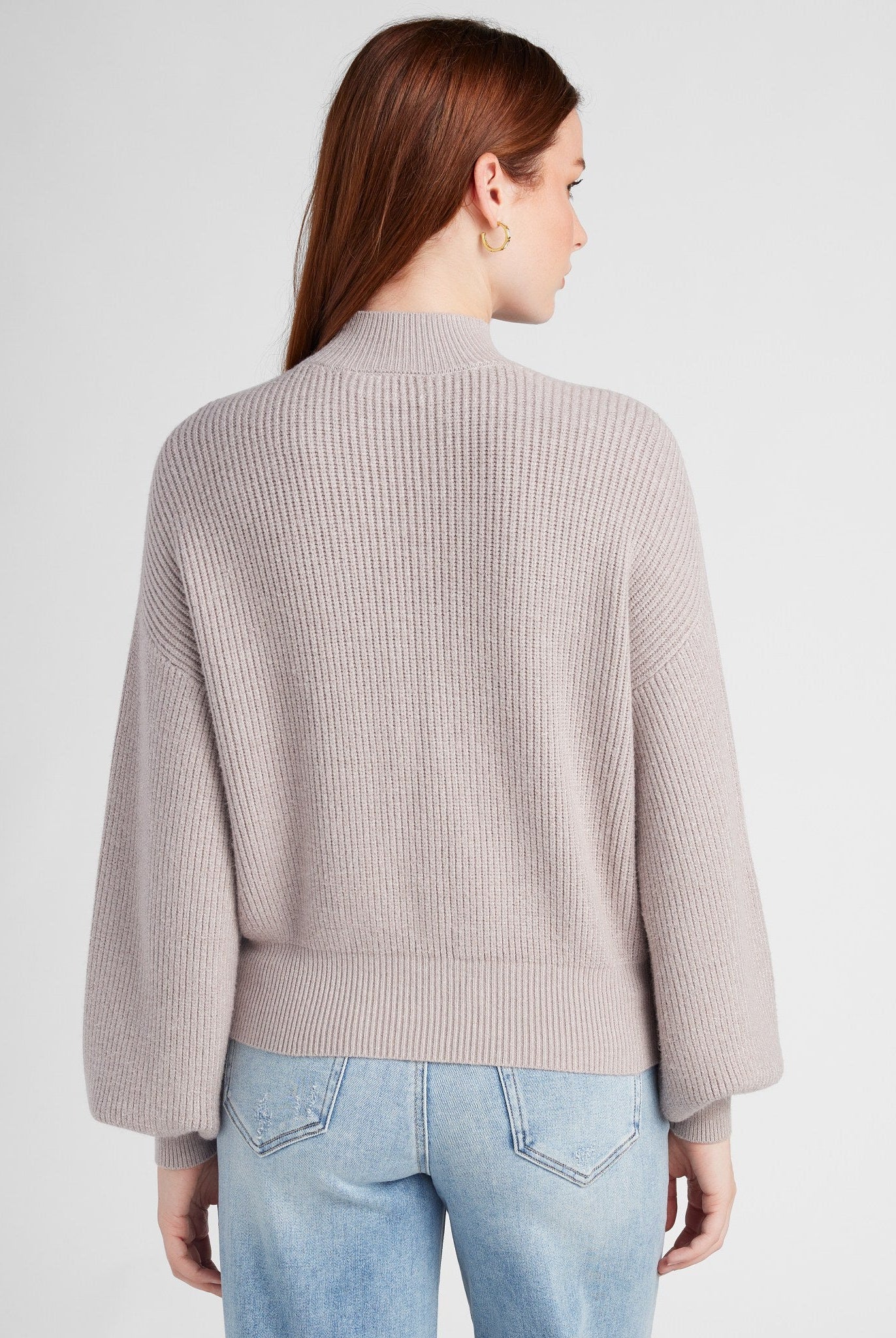 Heather Grey $|& SEAS Pacific Mock Neck Marled Sweater - SOF Back