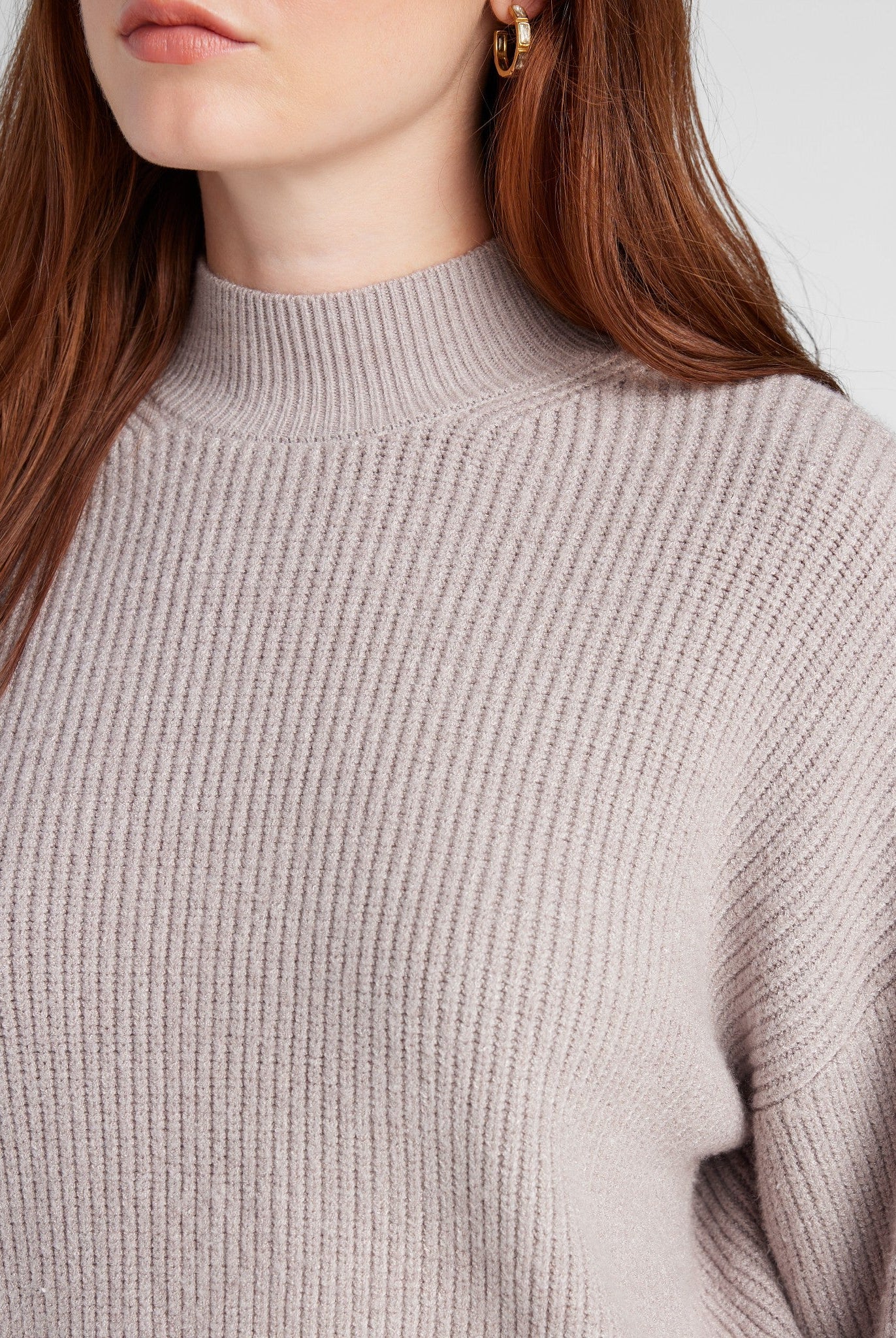 Heather Grey $|& SEAS Pacific Mock Neck Marled Sweater - SOF Detail