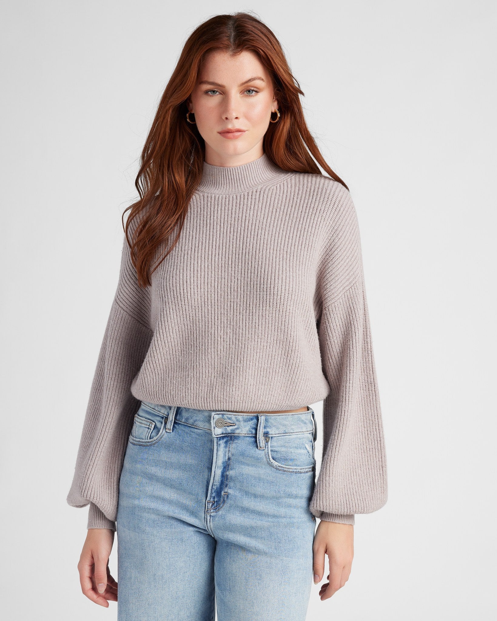 Heather Grey $|& SEAS Pacific Mock Neck Marled Sweater - SOF Front