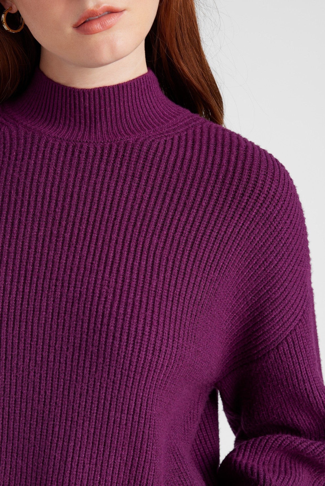 Heather Eggplant $|& SEAS Pacific Mock Neck Marled Sweater - SOF Detail