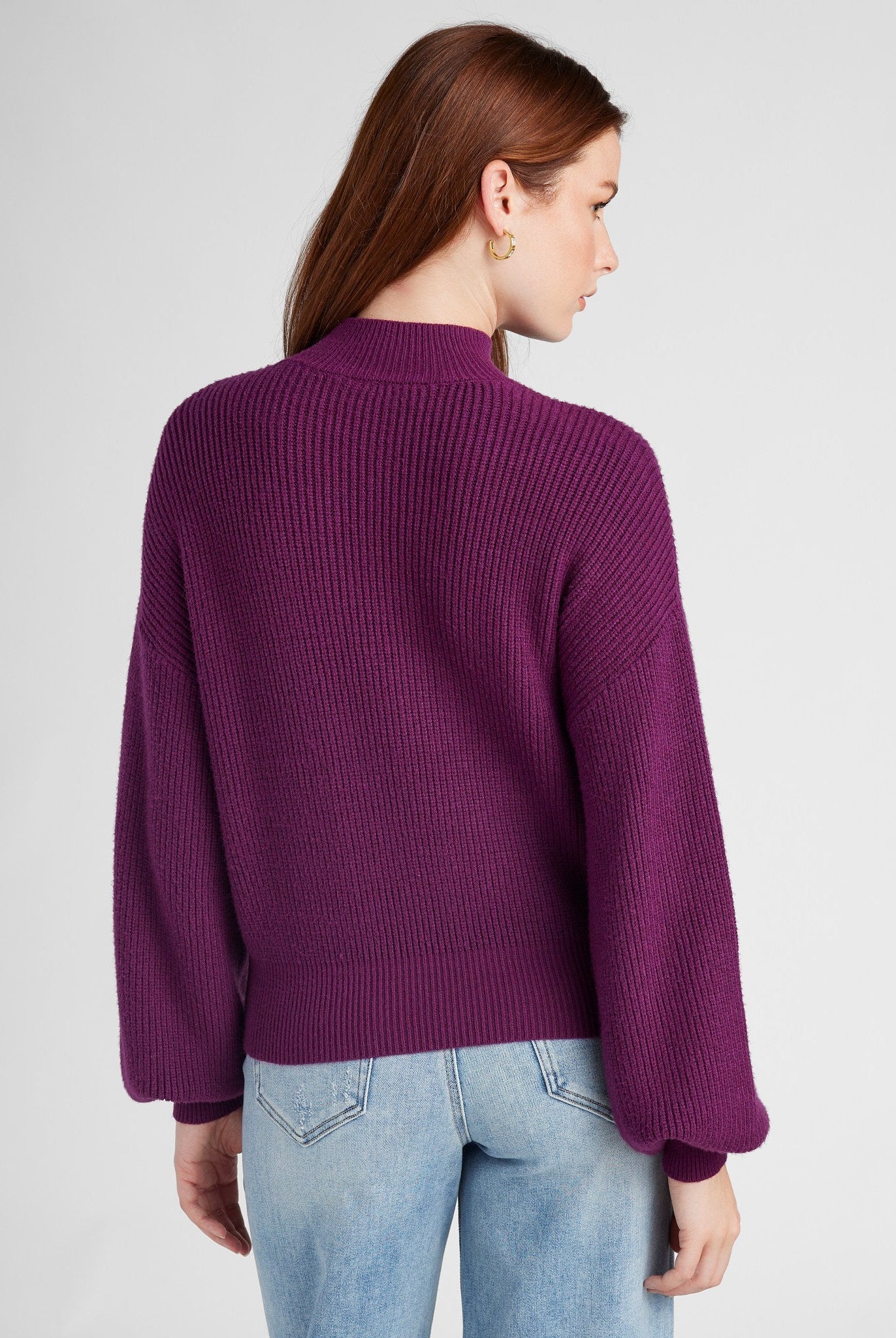 Heather Eggplant $|& SEAS Pacific Mock Neck Marled Sweater - SOF Back