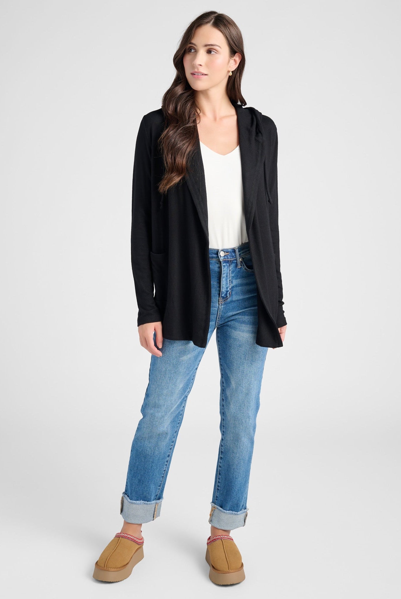 Black $|& SEAS Laguna Hooded Cardigan - SOF Full Front