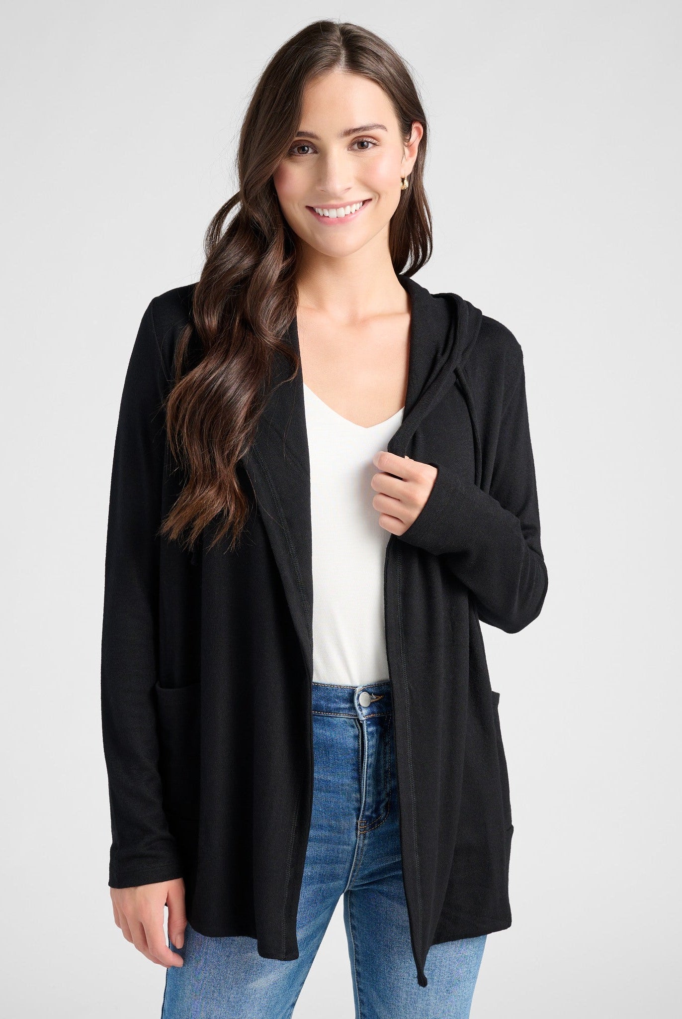 Black $|& SEAS Laguna Hooded Cardigan - SOF Front