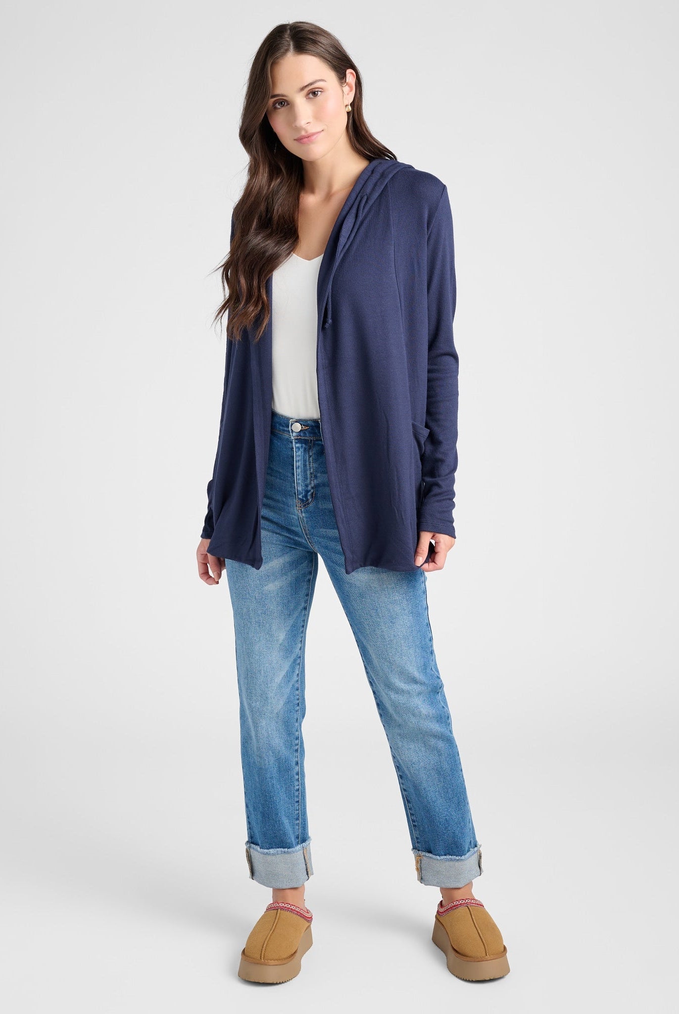 Navy $|& SEAS Laguna Hooded Cardigan - SOF Full Front