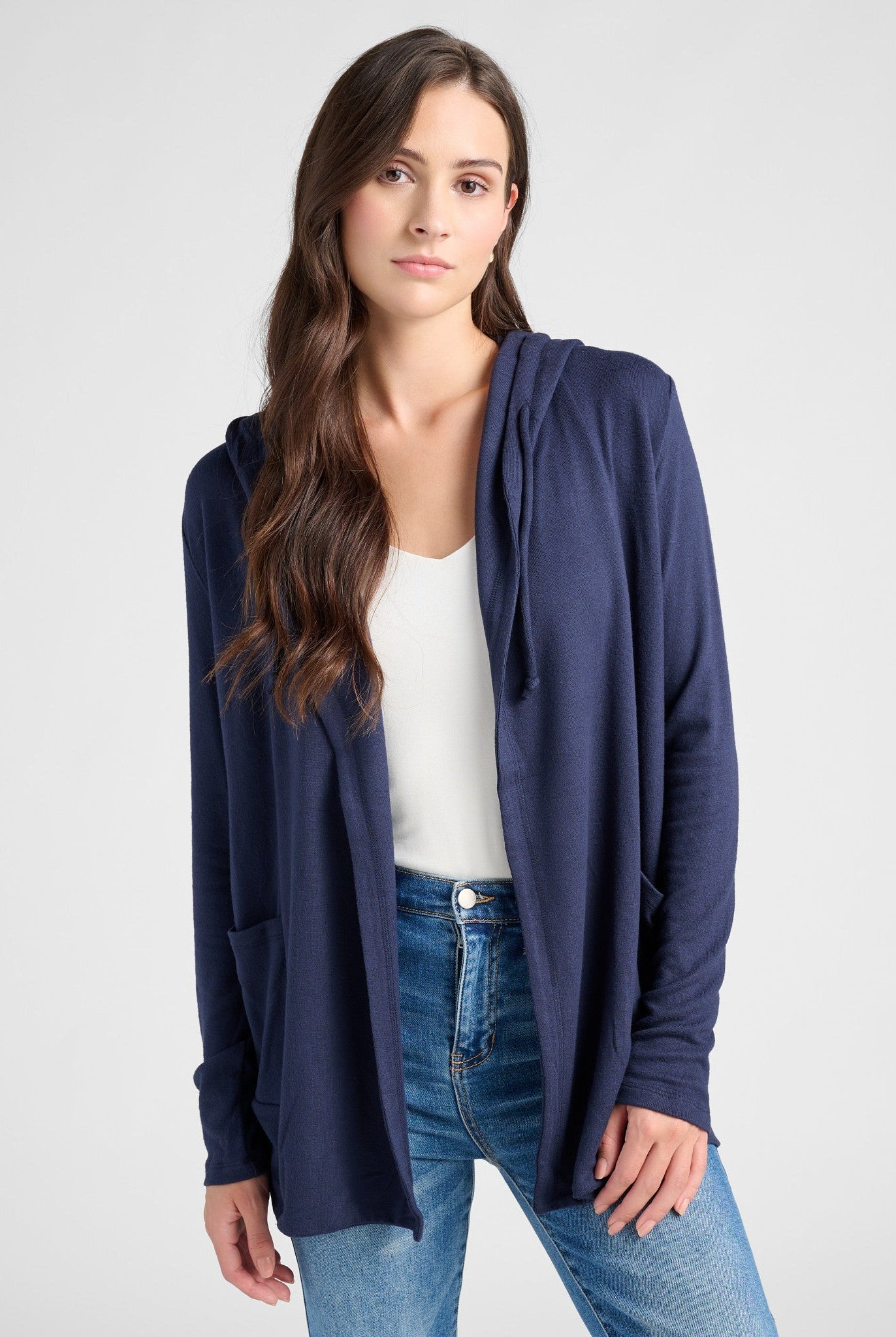 Navy $|& SEAS Laguna Hooded Cardigan - SOF Front