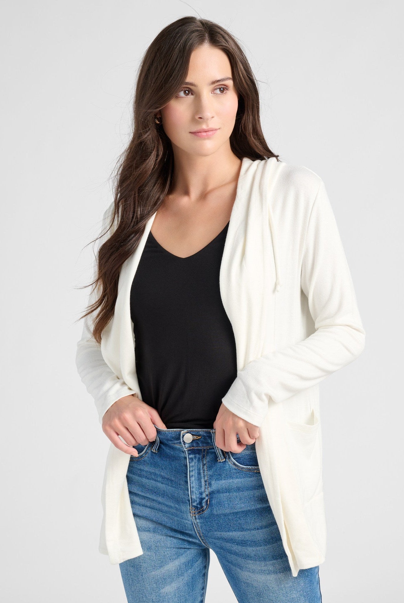 Cream $|& SEAS Laguna Hooded Cardigan - SOF Front